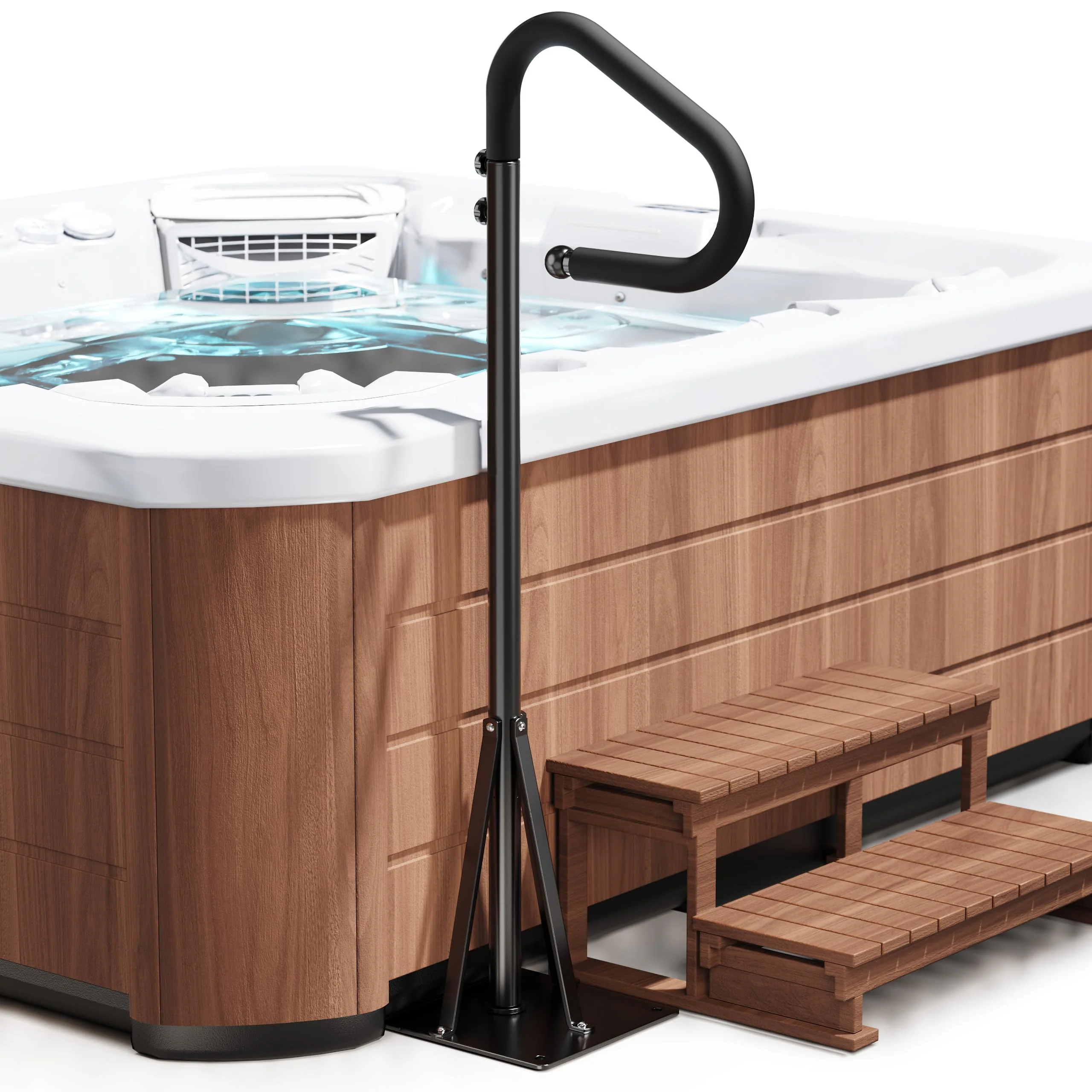 55''-62'' Hot Tub Handrail Side Safety Rail – 360° Swivel Spa Grab Bar, Heavy-Duty Powder-Coated Steel Assist Handle with Anti-Slip Foam Grip, Fits Most Hot Tubs, Swim Spas & Pools, 600LBS Capacity - Image 2