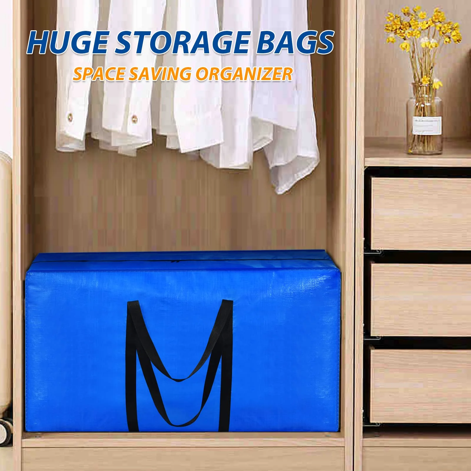 57 Gallon Extra Large Storage Bags, XXL Jumbo Large Moving Bags Heavy Duty, Storage Totes Moving Boxes Supplies for College, Foldable Duffle Bag for Travel, Christmas Tree Bag, 42x23x13.5inch - 2PACK - Image 3
