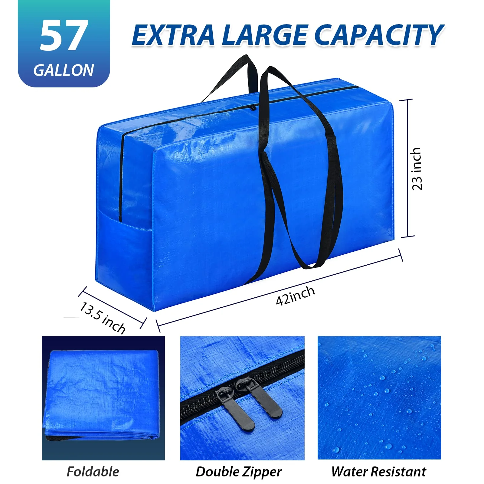 57 Gallon Extra Large Storage Bags, XXL Jumbo Large Moving Bags Heavy Duty, Storage Totes Moving Boxes Supplies for College, Foldable Duffle Bag for Travel, Christmas Tree Bag, 42x23x13.5inch - 2PACK - Image 6