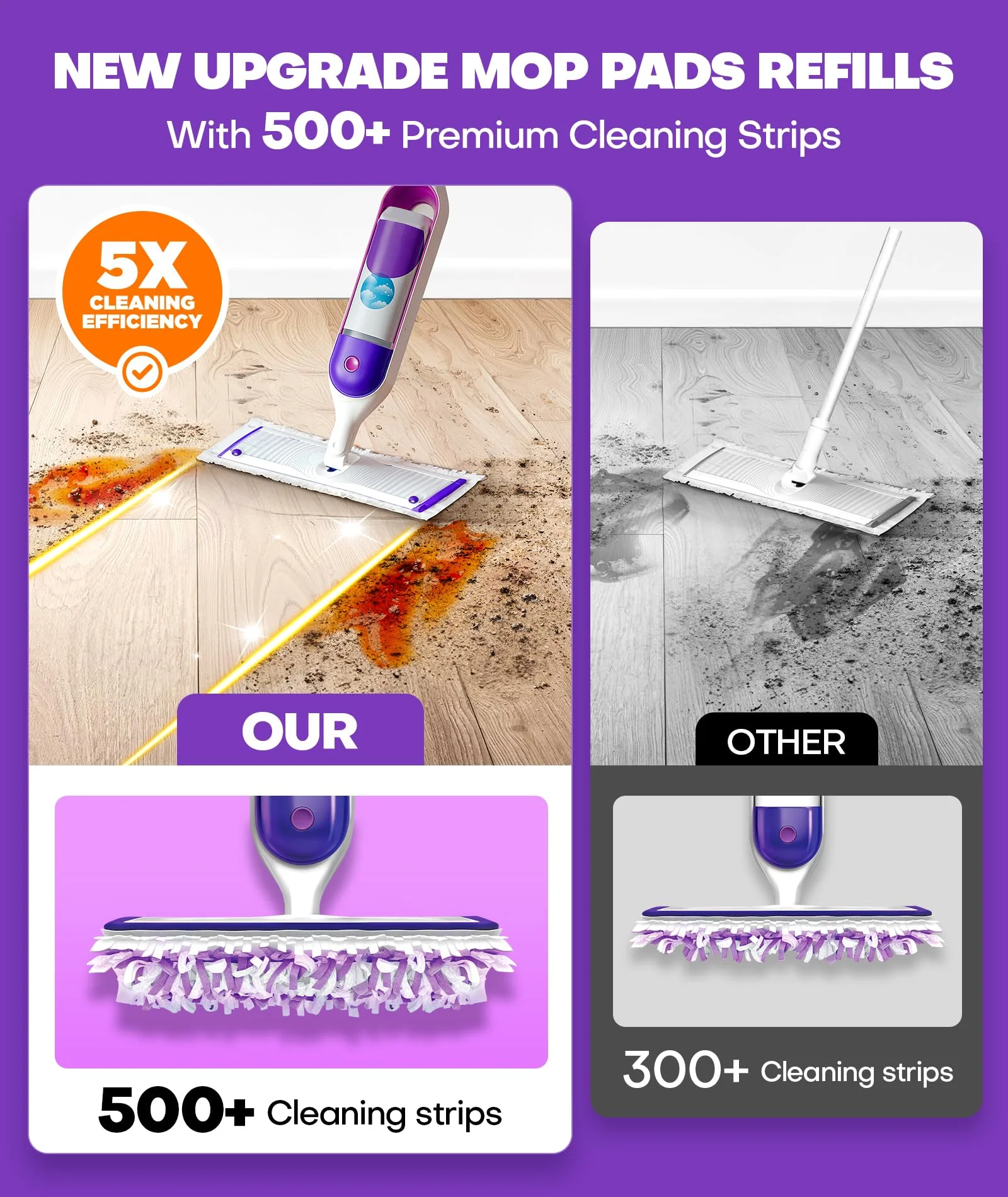 5X Cleaning Power Mop Refills for Swiffer Power Mop, 500+ Strips Multi-Surface PowerMop Refill Pads, 30 Count Disposable Powermop Wood Mops, Replacement Mopping Pad for Floor Cleaning - Image 7