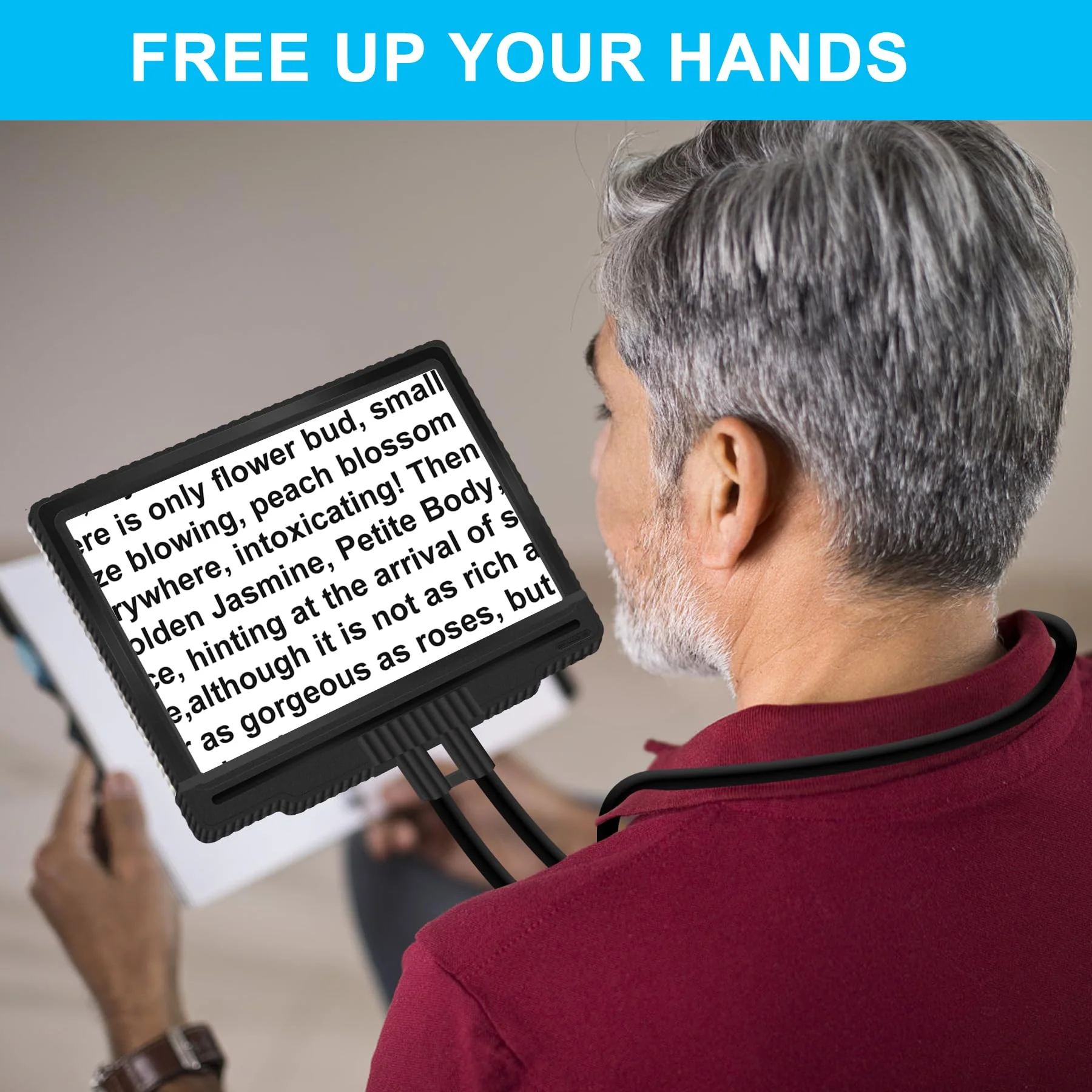 5X Large Hands Free Magnifying Glass with 43 Ultra-Bright LEDs Light for Reading Full Book Page Magnifier Flexible Gooseneck Magnifier for Neck Wear Repair Sewing Low Vision Elderly