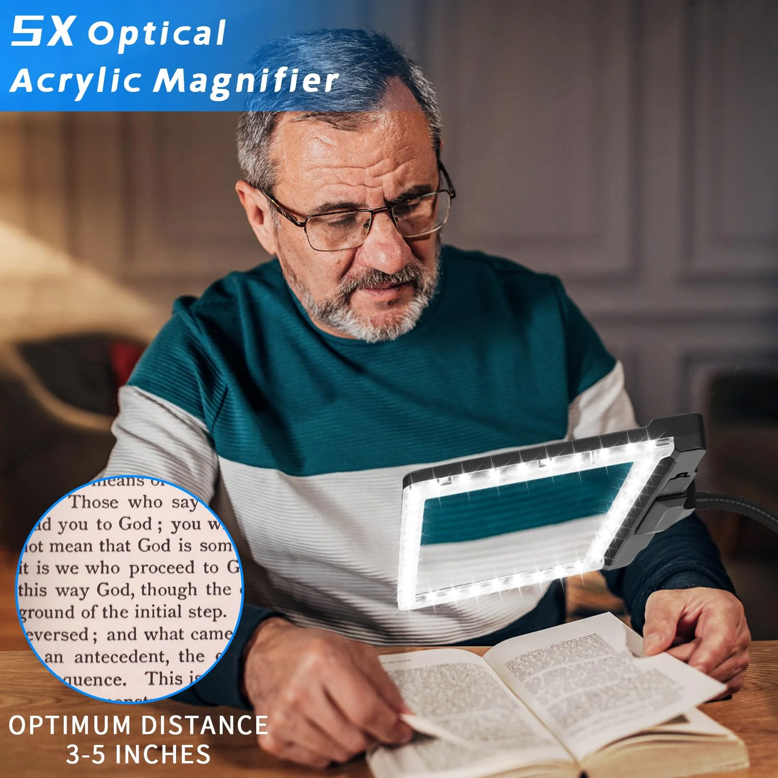 5X Large Magnifying Glass with Light and Stand, 42 LED Flexible Gooseneck Magnifying Desk Lamp, 2 in 1 Adjustable Brightness Detachable Large Page Magnifier for Reading, Sewing, Crafts, Painting, DIY - Image 2