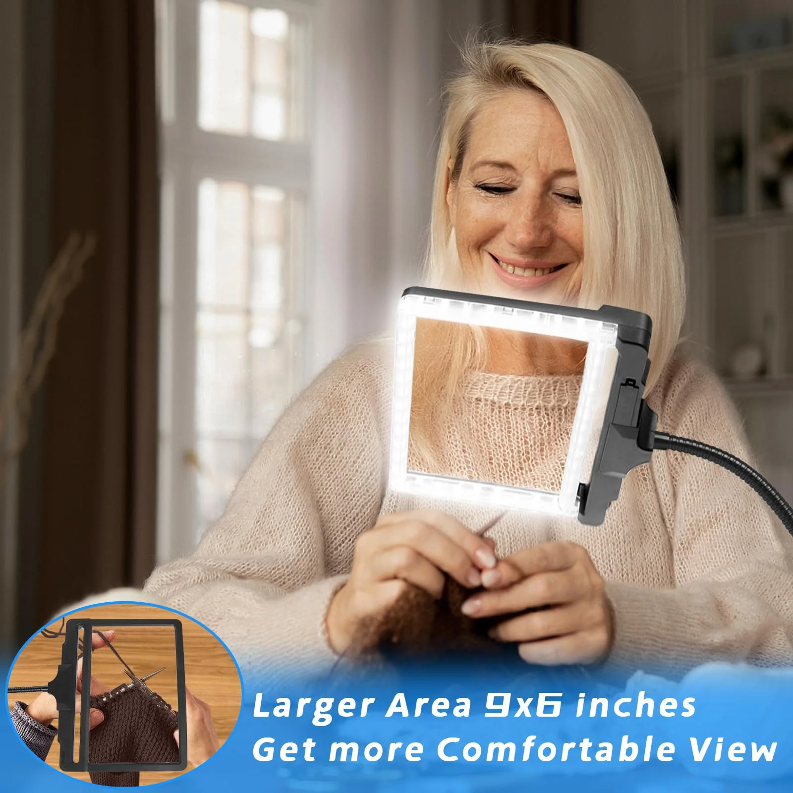 5X Large Magnifying Glass with Light and Stand, 42 LED Flexible Gooseneck Magnifying Desk Lamp, 2 in 1 Adjustable Brightness Detachable Large Page Magnifier for Reading, Sewing, Crafts, Painting, DIY - Image 6