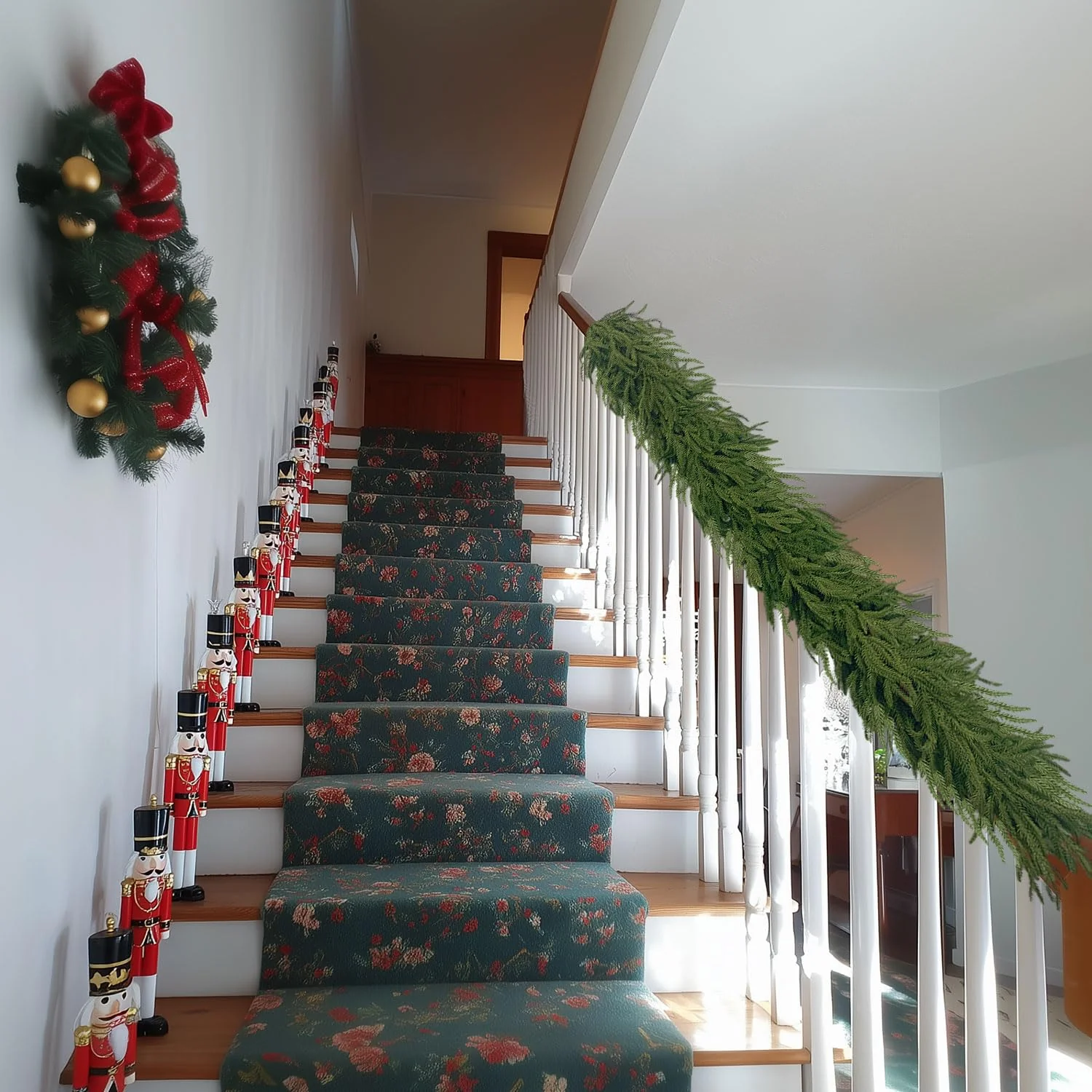 6 Ft 2 Pcs Artificial Norfolk Pine Garland, Real Touch Green Faux Greenery Garland for Christmas Table, Mantle, Wall, Fireplace, Indoor Outdoor Holiday Decor - Image 2