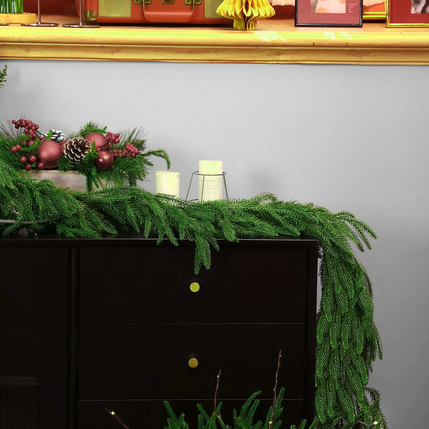 6 Ft 2 Pcs Artificial Norfolk Pine Garland, Real Touch Green Faux Greenery Garland for Christmas Table, Mantle, Wall, Fireplace, Indoor Outdoor Holiday Decor - Image 3