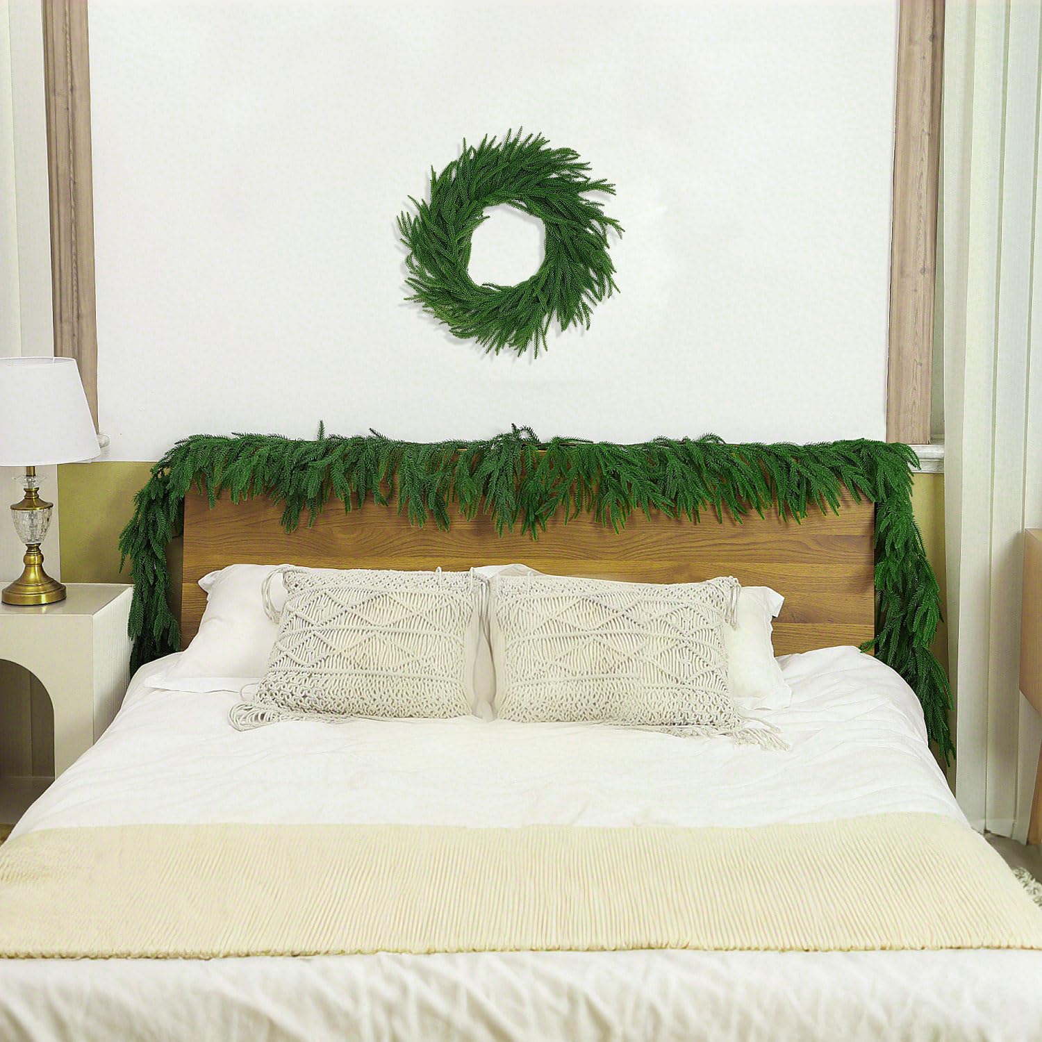 6 Ft 2 Pcs Artificial Norfolk Pine Garland, Real Touch Green Faux Greenery Garland for Christmas Table, Mantle, Wall, Fireplace, Indoor Outdoor Holiday Decor - Image 5