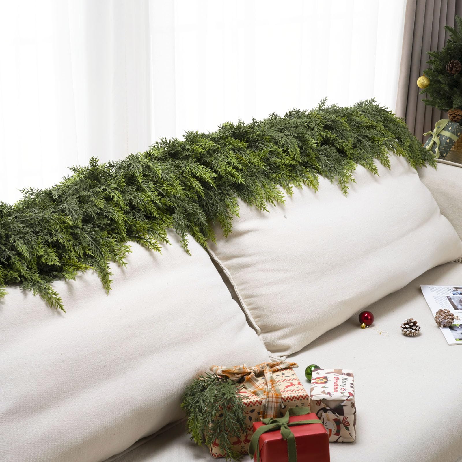 6 Ft Christmas Cedar Garland, Realistic Faux Pine Garlands, Green Artificial Greenery Garland for Winter Home, Mantle, Fireplace, Indoor, Outdoor Christmas Decorations (1Pcs) - Image 3