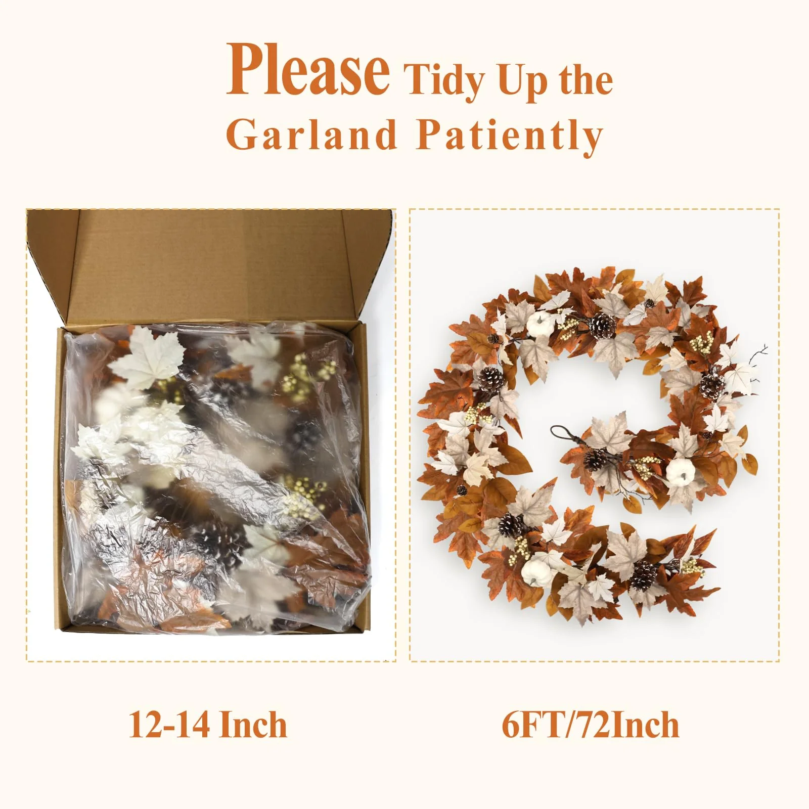 6 FT Fall Garland with Lights Automatic ON/Off Fall Leaves Mantle Garland with Pumpkins Berries Pinecones Outdoor Thanksgiving Christmas Autumn Centerpiece Decorations for Home Door Fireplace Porch - Image 3