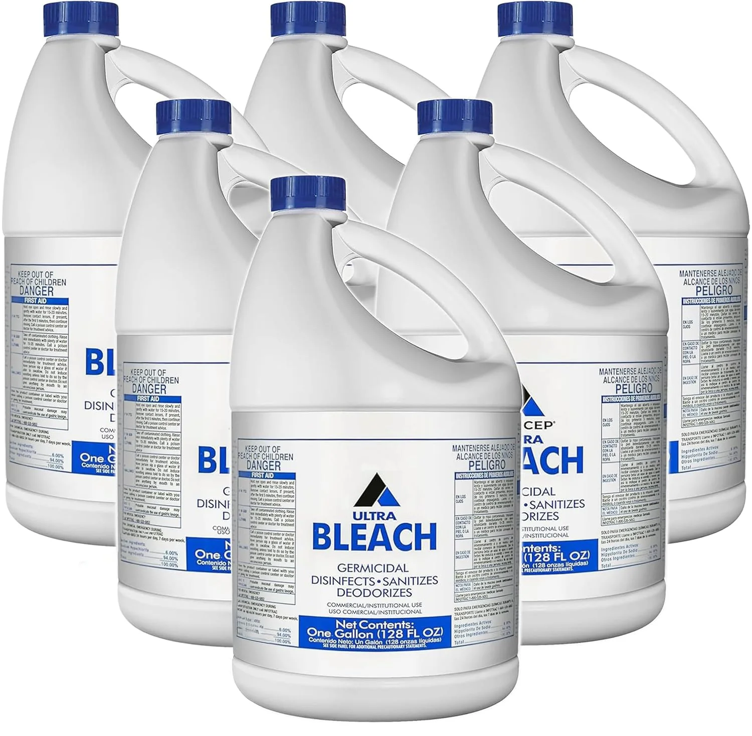 (6 Gallons) - Liquid Chlorine Bleach, for Laundry, Household and Commercial Cleaning, 1 Gallon Jugs