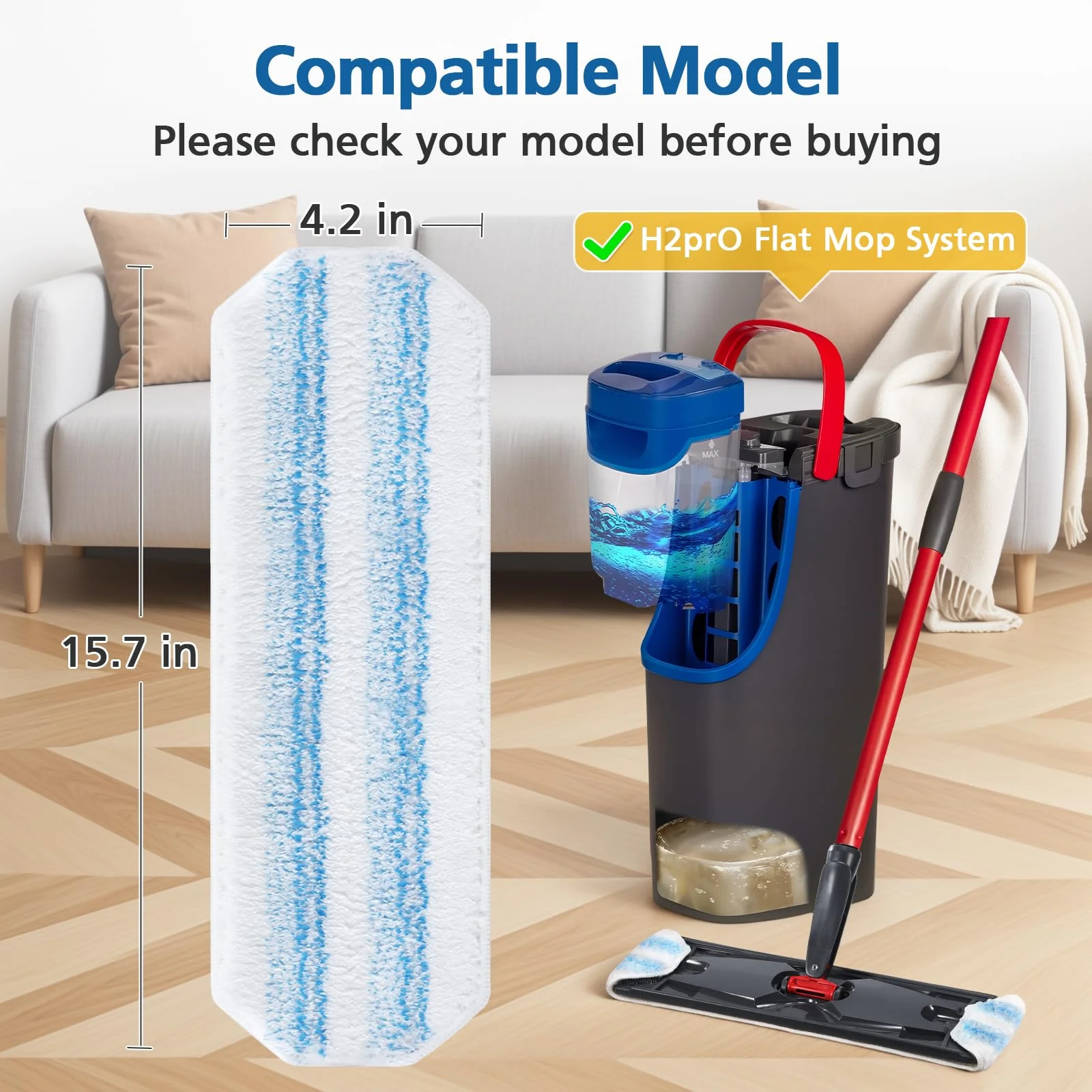 6 Pack H2prO Mop Pads Compatible with O Ceda H2PrO Flat Mop System, 100% Microfiber Mop Head Replacements, Washable and Reusable for H2prO Mop Refills, White - Image 9