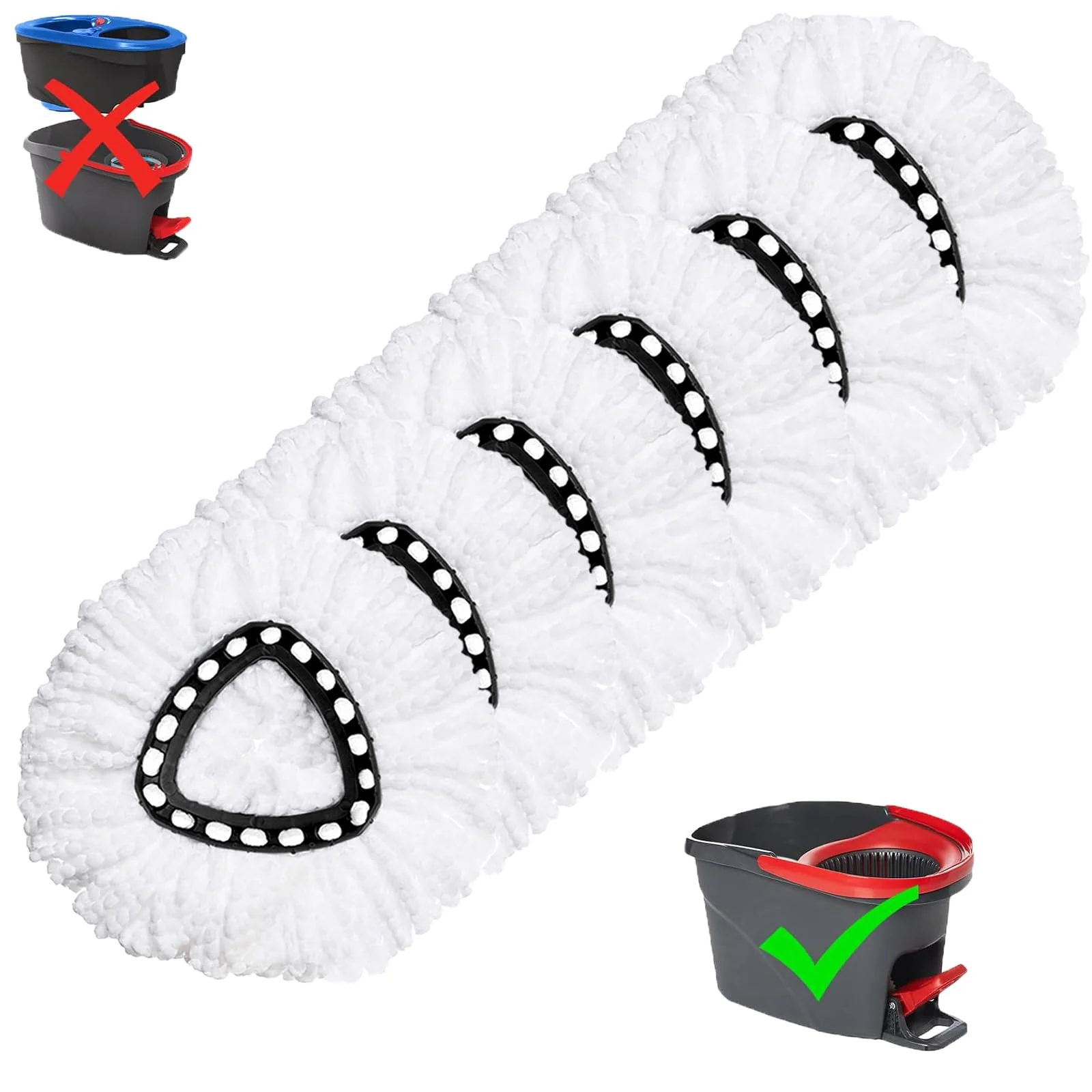 6 Pack Mop Replacement Heads for O-Ceda EasyWrin Spin Mop, Microfiber Spin Mop Refills, Easy Cleaning Mop Head Replacement White