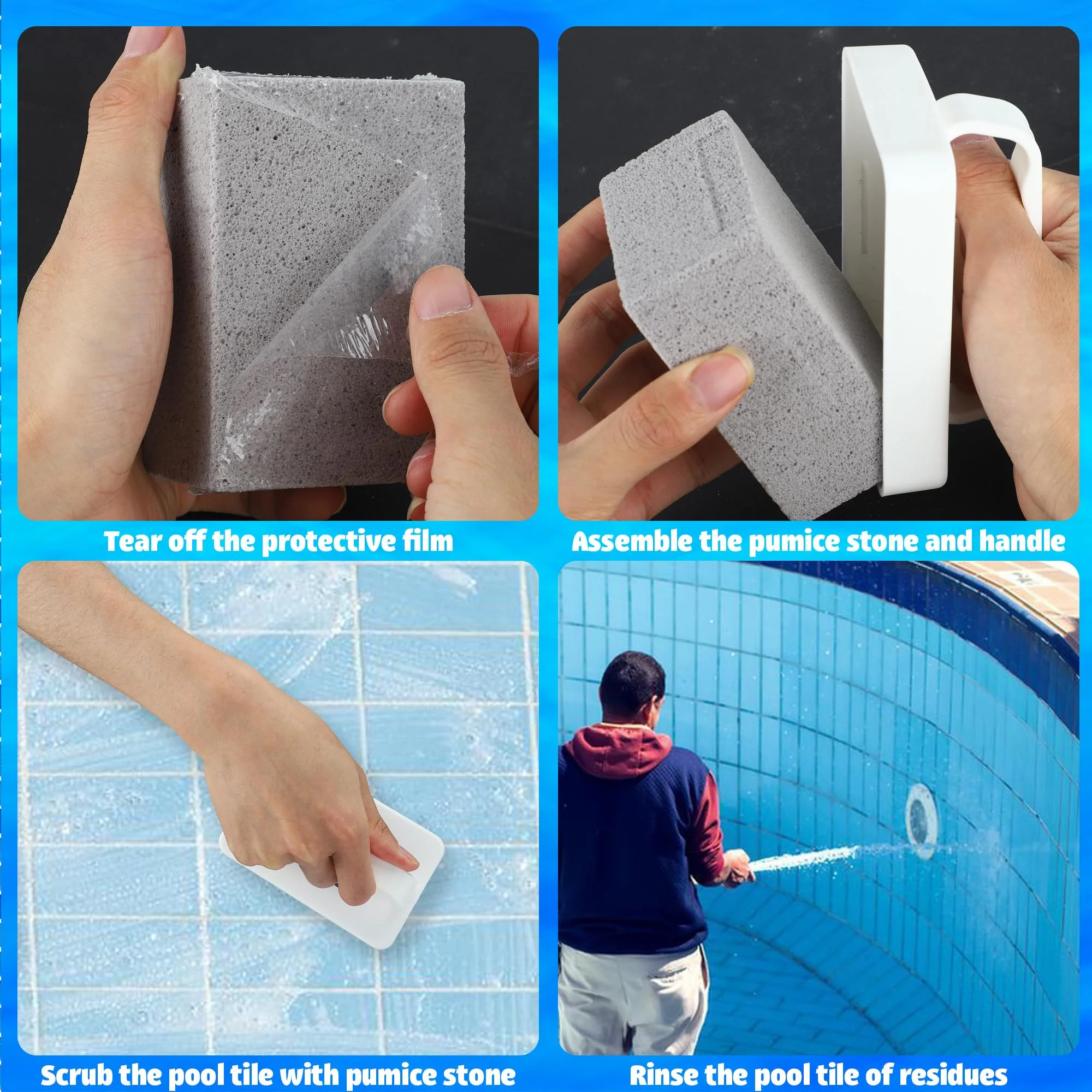 6 PCS Hand-Held Pool Pumice Stones Swimming Pumice Pool Tile Stone Replacement Pools Cleaning Block with Handle for Spa Tile Grout Concrete Cleaning - Image 5