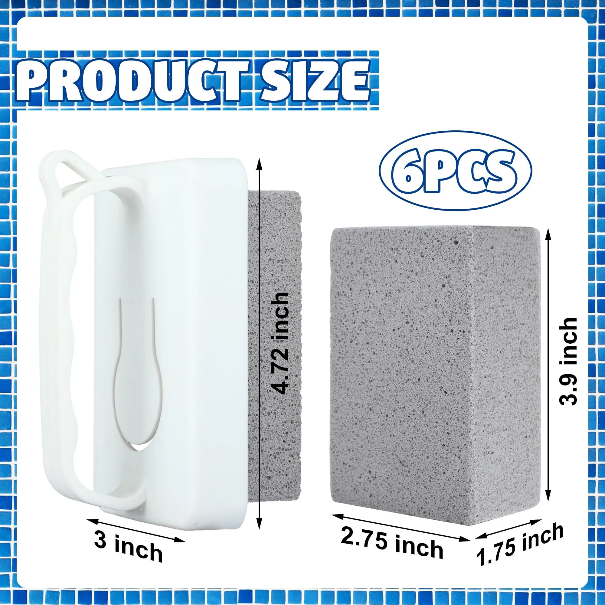 6 PCS Hand-Held Pool Pumice Stones Swimming Pumice Pool Tile Stone Replacement Pools Cleaning Block with Handle for Spa Tile Grout Concrete Cleaning - Image 7