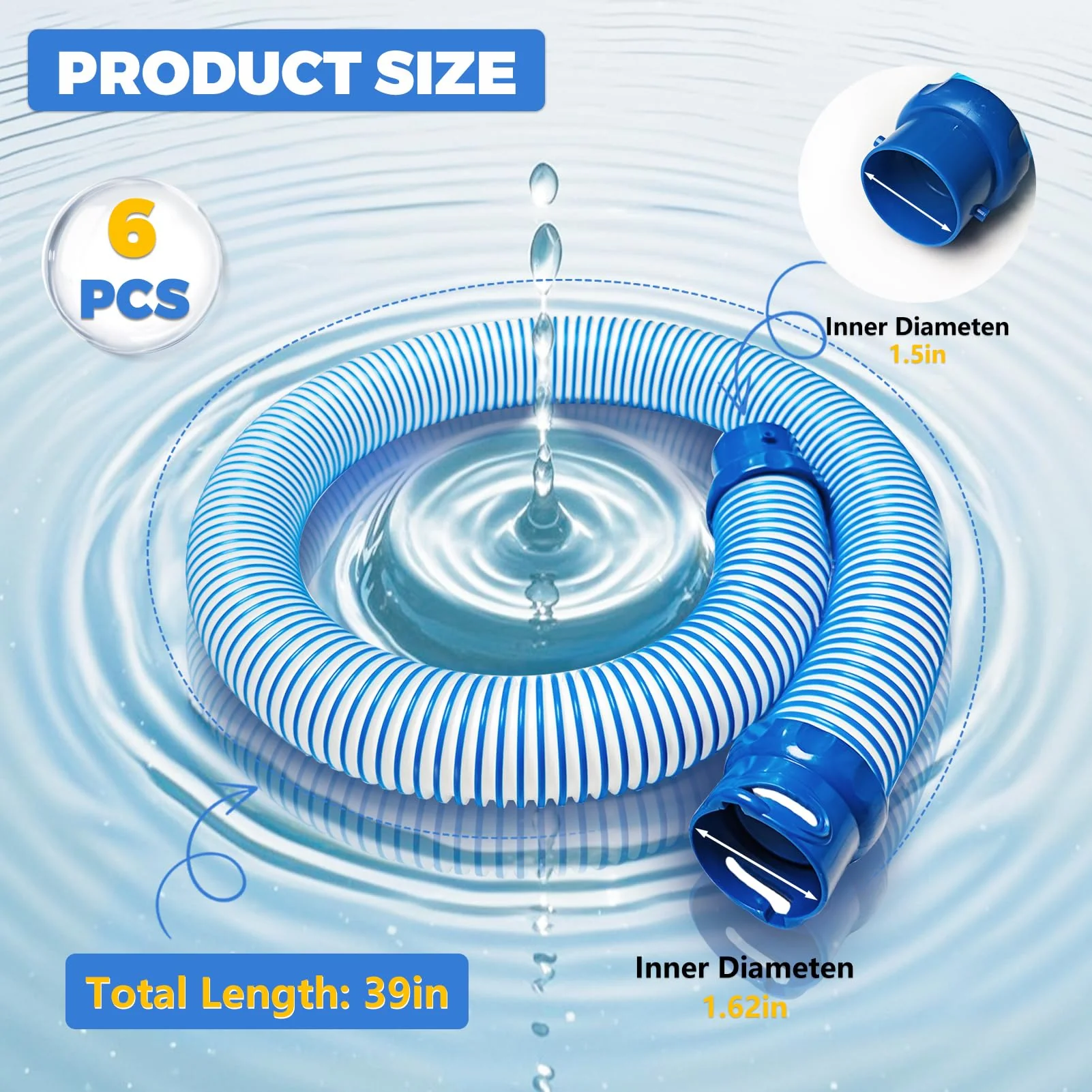 6 PCS Pool Cleaner Hose for X7 T3 T5 MX6 MX8, 39 in Swimming Pool Vacuum Hose Replacement Kit, R0527700 X38210S Twist Lock MX6 Replacement Parts - Image 7