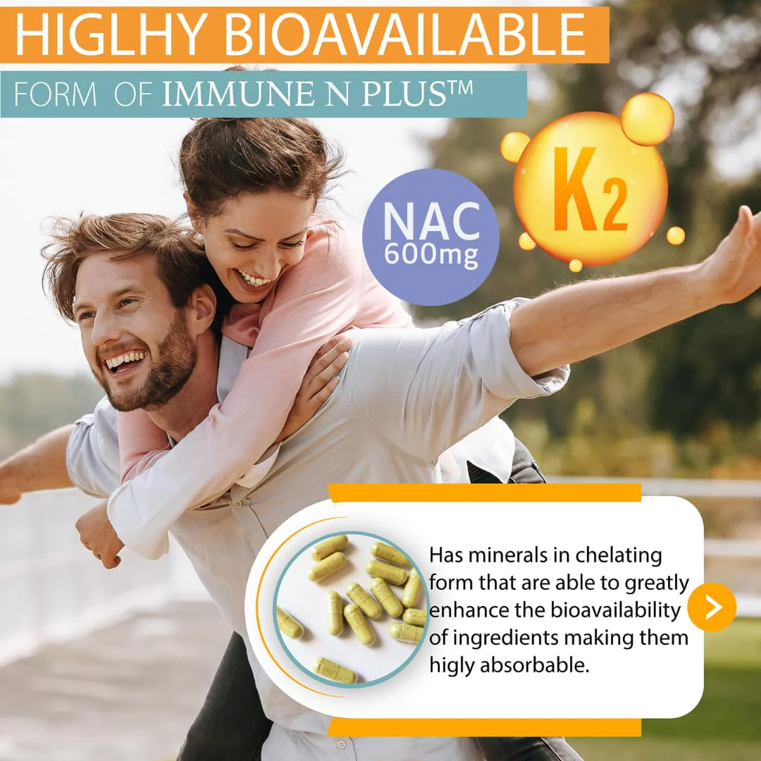 (60 Capsules), NAC 600mg, Quercetin 1,000mg, Vitamin C 500mg, Zinc 50mg, Vitamin D3 5,000iu, Selenium, Copper, Acerola, Ginger, Rutin, Citrus Bioflavonoids, Rose Hips, Echinacea, Immune N Plus 15 in 1 - Image 2