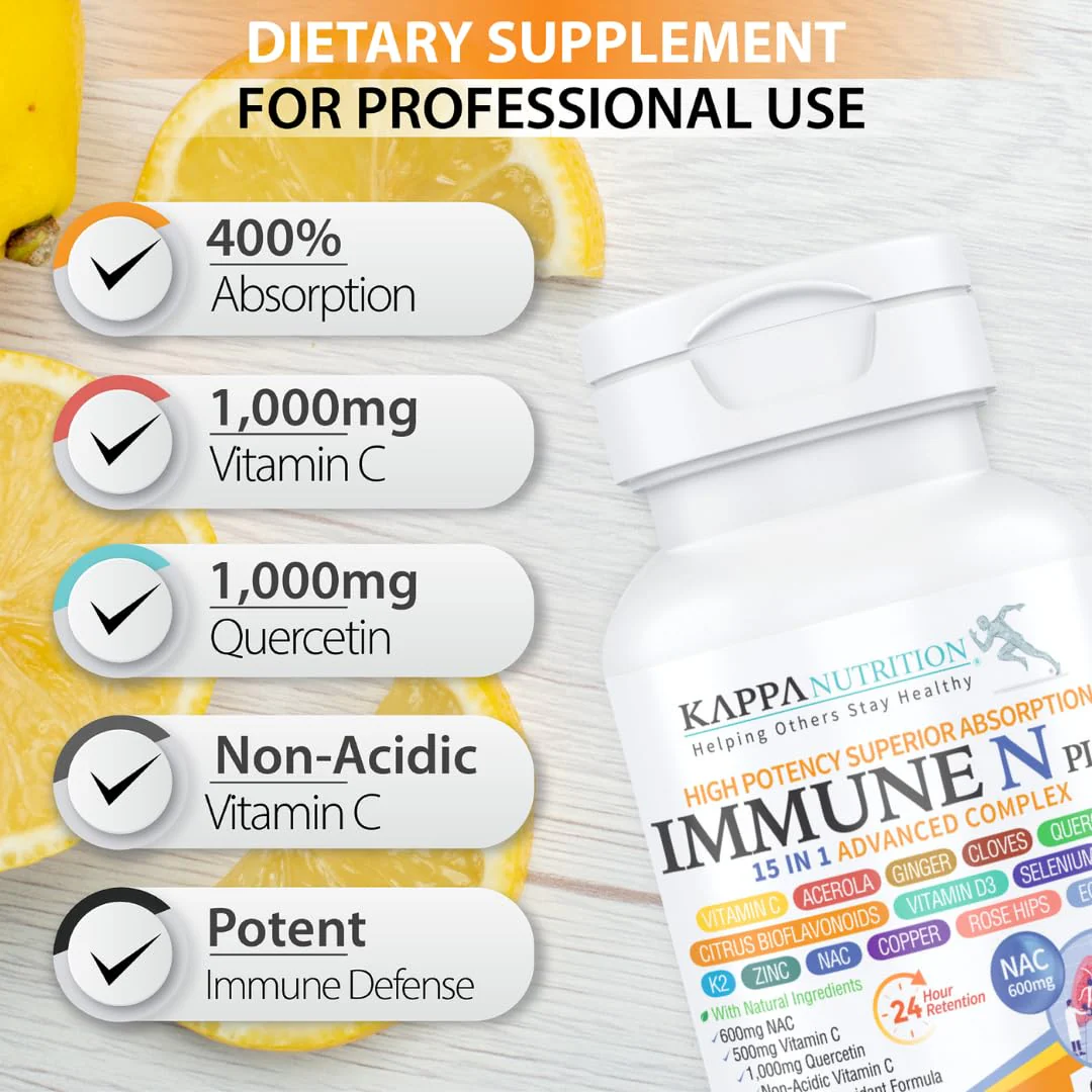 (60 Capsules), NAC 600mg, Quercetin 1,000mg, Vitamin C 500mg, Zinc 50mg, Vitamin D3 5,000iu, Selenium, Copper, Acerola, Ginger, Rutin, Citrus Bioflavonoids, Rose Hips, Echinacea, Immune N Plus 15 in 1 - Image 4