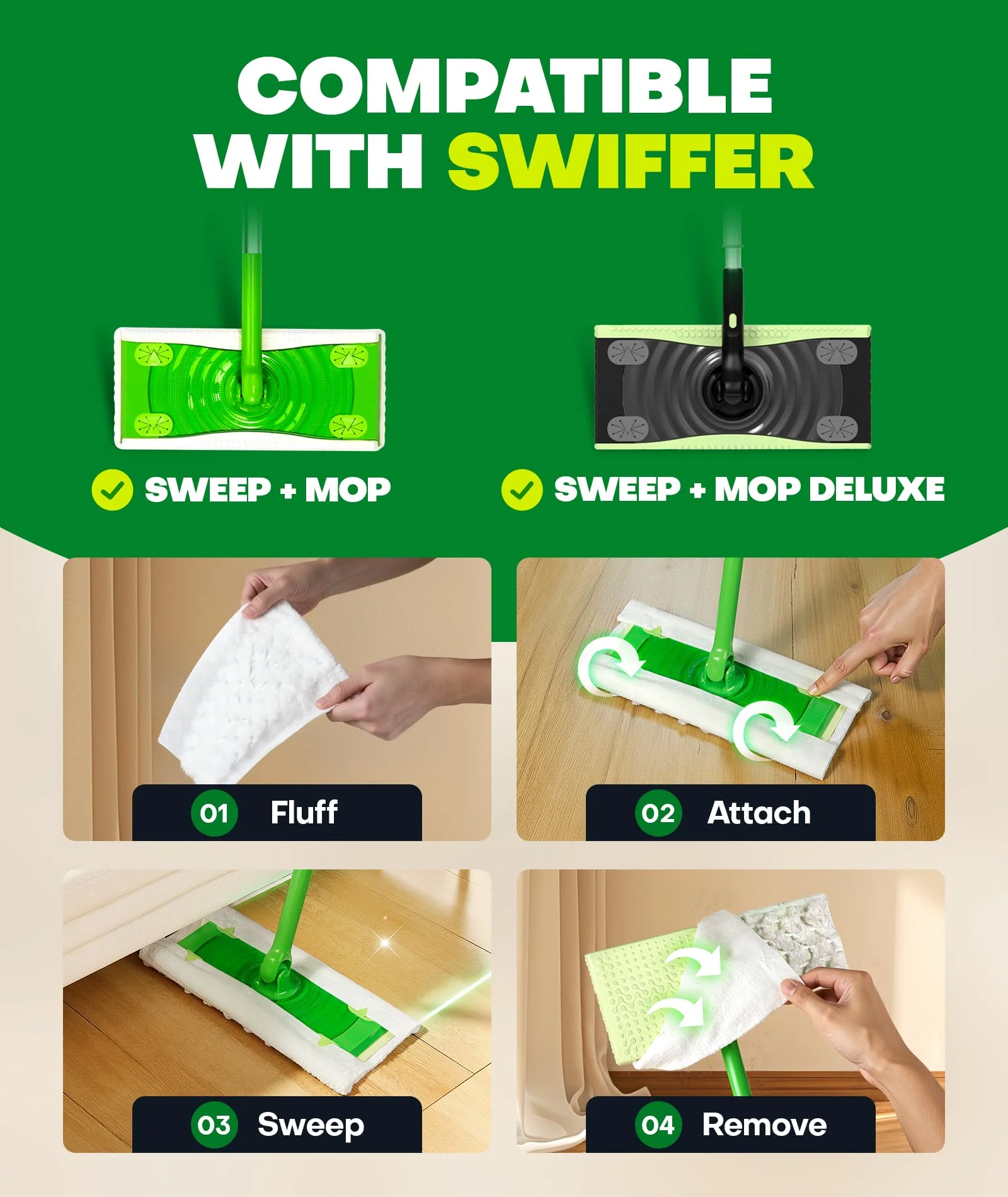 60 Count Heavy Duty Dry Sweeping Cloths Refills for Swiffer Sweeper Mop, Deep Clean Sweeper Pet Mop Pads for Multi Surface Floor Mopping & Cleaning, Disposable Dry Pad Refills Floor Duster, Unscented - Image 3