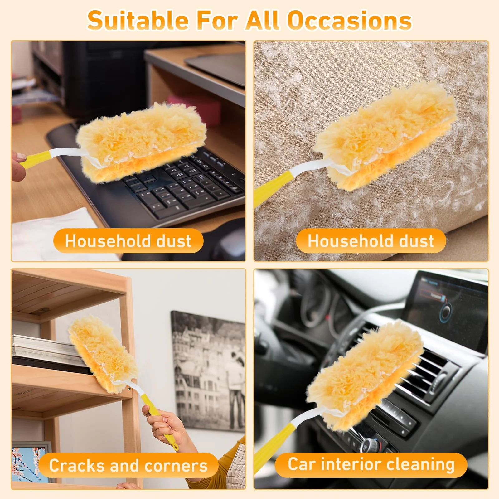 60 Count Heavy Duty Duster Refills for Swiffer, Multisurface 360° Larger Size Dusters with 4X Microfibers, Disposable Dusters for Pet, Cleaning Home, Blinds, Fans, Corners (60 pcs-Orange) - Image 3