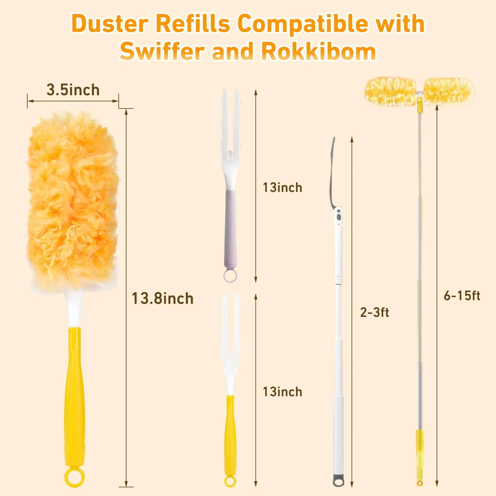 60 Count Heavy Duty Duster Refills for Swiffer, Multisurface 360° Larger Size Dusters with 4X Microfibers, Disposable Dusters for Pet, Cleaning Home, Blinds, Fans, Corners (60 pcs-Orange) - Image 4