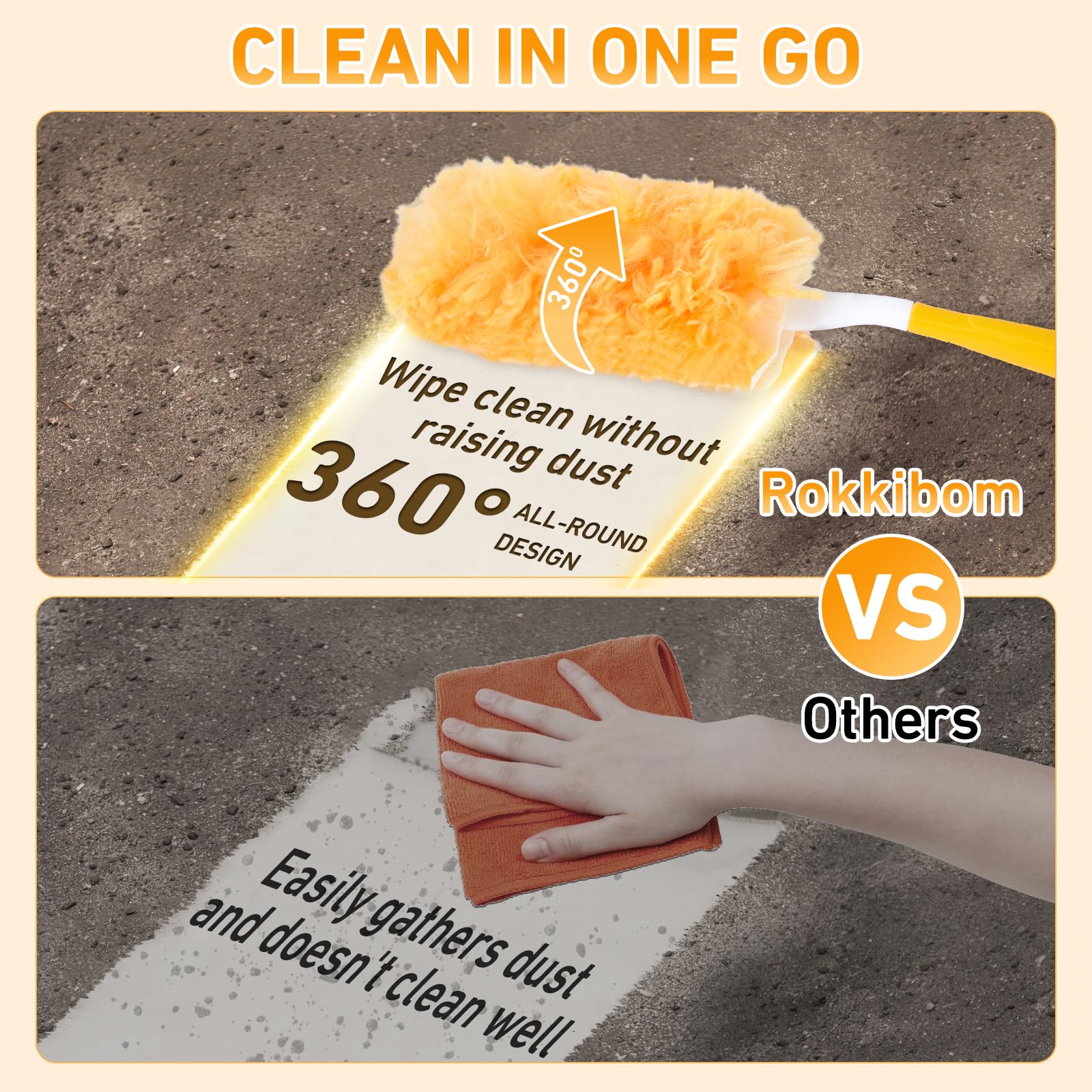 60 Count Heavy Duty Duster Refills for Swiffer, Multisurface 360° Larger Size Dusters with 4X Microfibers, Disposable Dusters for Pet, Cleaning Home, Blinds, Fans, Corners (60 pcs-Orange) - Image 7