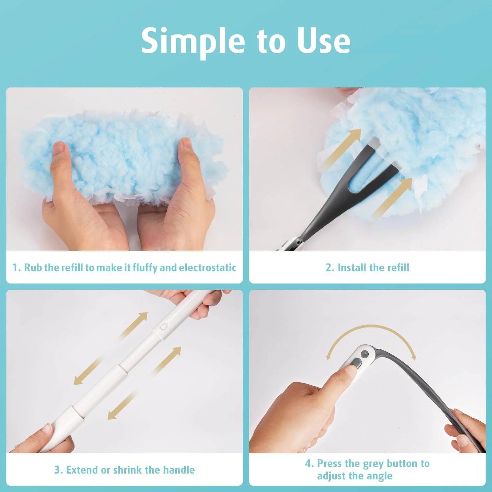 60 Count Heavy Duty Duster Refills with Two 3 ft Extendable Handle Starter Kit, Compatible with Swiffer Disposable Microfiber Feather Dusters for Cleaning Home - Image 2
