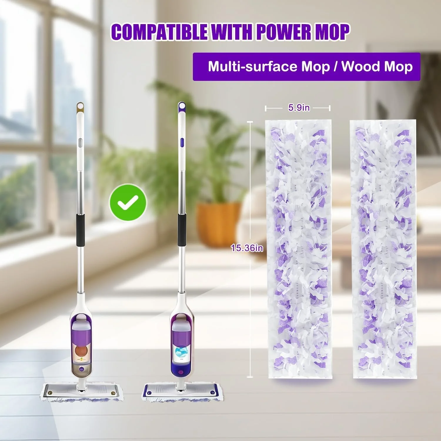 60 Pack Disposable Power Mop Pad Refills , Compatible with Swiffer Power Mop Refills, Thickened Multi-Surface Replacements for Swiffer Wet Pads Refill on All Finished Floors. - Image 5