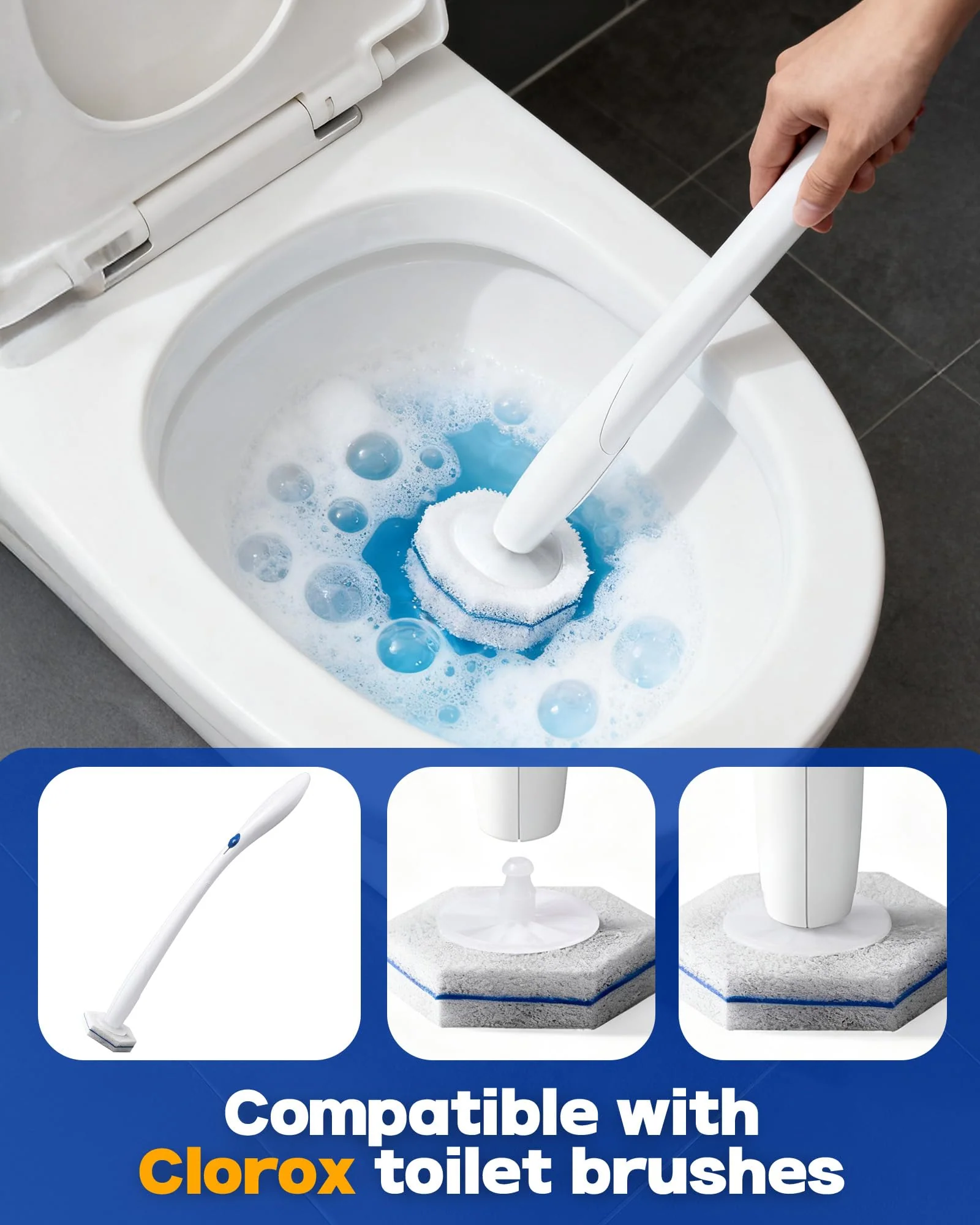 60 Pack Toilet Wand Refills Compatible with Clorox Toilet Brushes, Instant Foam Cleaning, Secure Lock No Slipping, Odor Neutralizing, Easy Snap-On Design - Image 5
