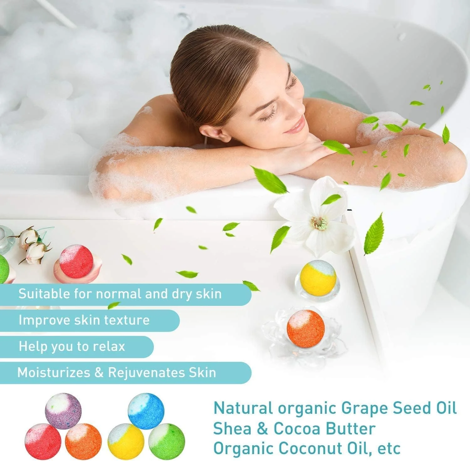 60 Pcs Bath Bombs Set - Massive Quantity Natural Bath Bombs for Kids/Women/Men Individually Wrapped Handmade Organic Bath Supplies Relaxing Kit - for Birthday, Christmas, Mother's Day - Image 5