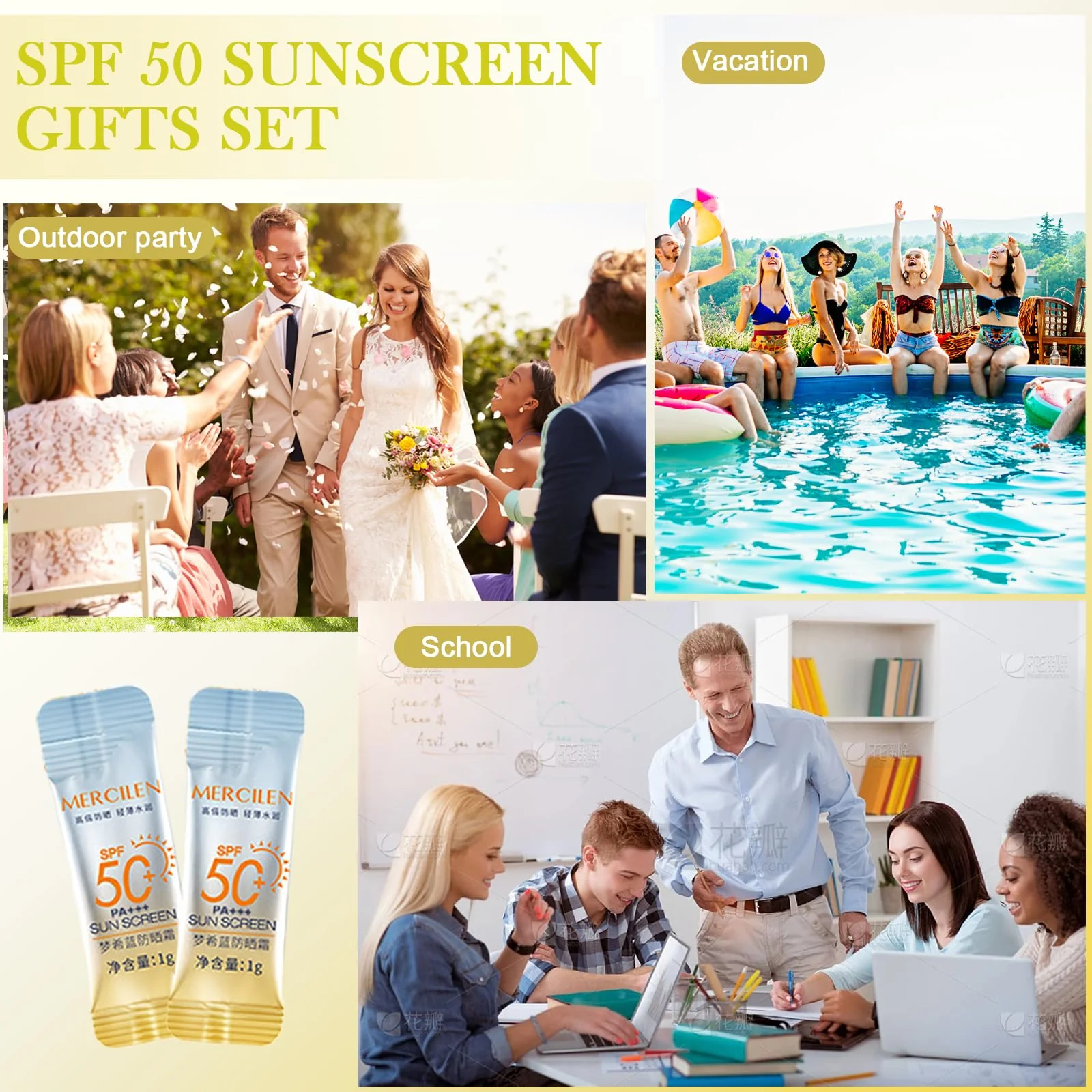 60PCS Mini Sunscreen SPF50+ PA+++ - Travel Size Sunscreen Bulk for Face & Body, Lightweight & Non-Greasy, Water-Resistant, Perfect for Summer Party & Thank You Gifts - Image 2