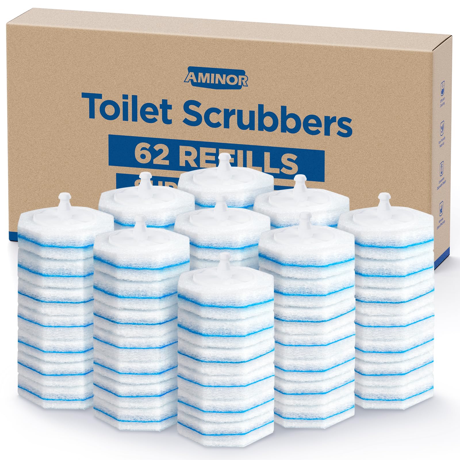 62 Count Toilet Wand Refills For Clorox Wand, 3-Layer Brush Heads with Upgraded Toilet Bowl Cleaners For 99.9% Stains Removal