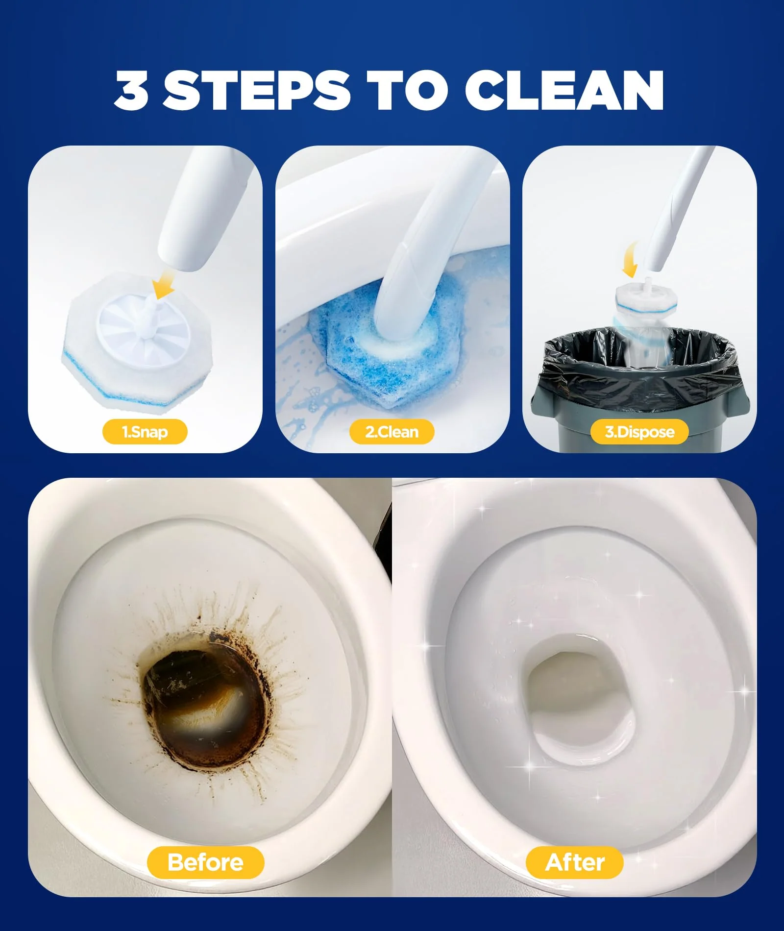 62 Count Toilet Wand Refills For Clorox Wand, 3-Layer Brush Heads with Upgraded Toilet Bowl Cleaners For 99.9% Stains Removal - Image 3