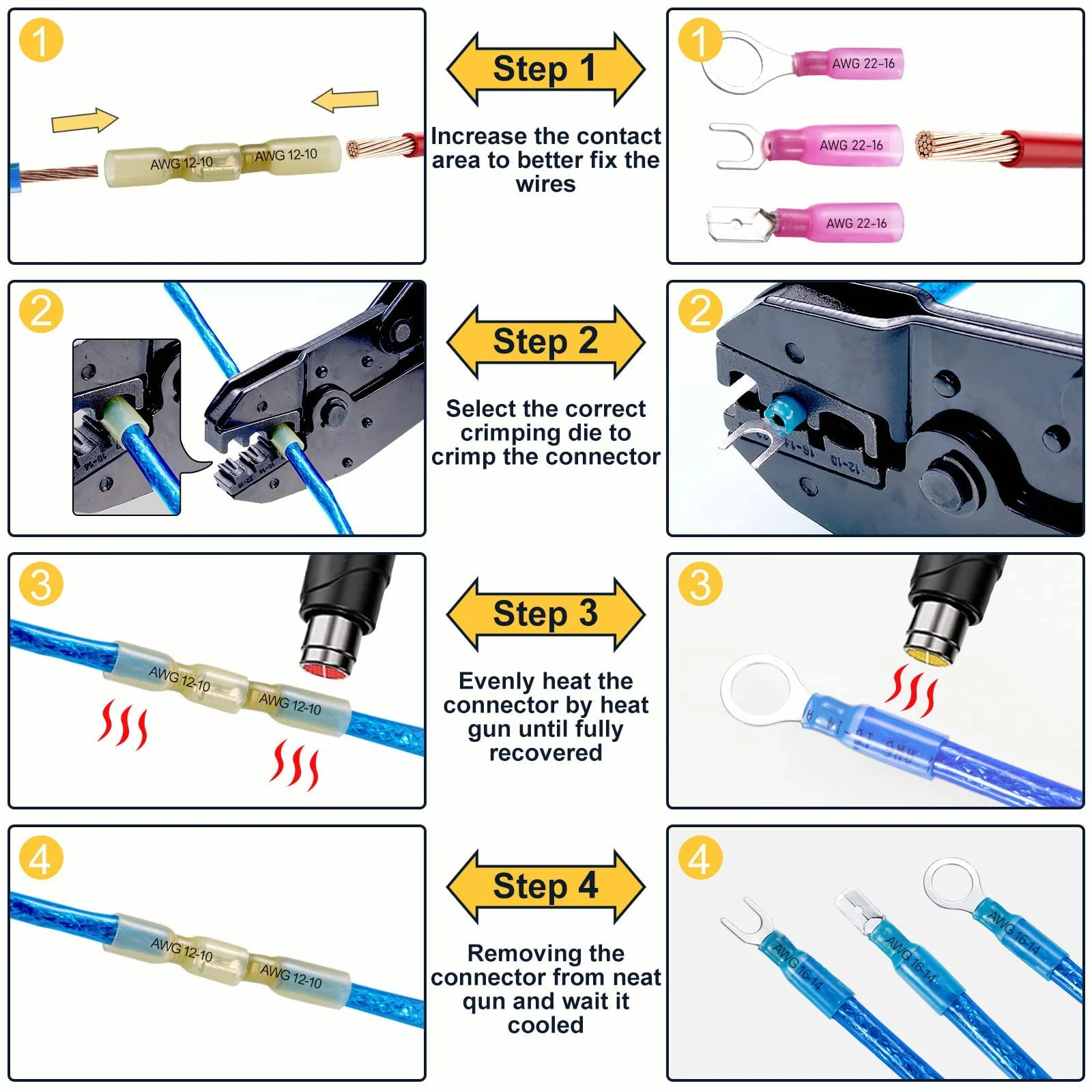 620PCS Heat Shrink Wire Connectors Electrical Connectors Kit Wire Connectors Kit, CEACHOI Marine Grade Waterproof Terminals Butt Connectors, Spade Fork Ring Butt Splices - Image 3