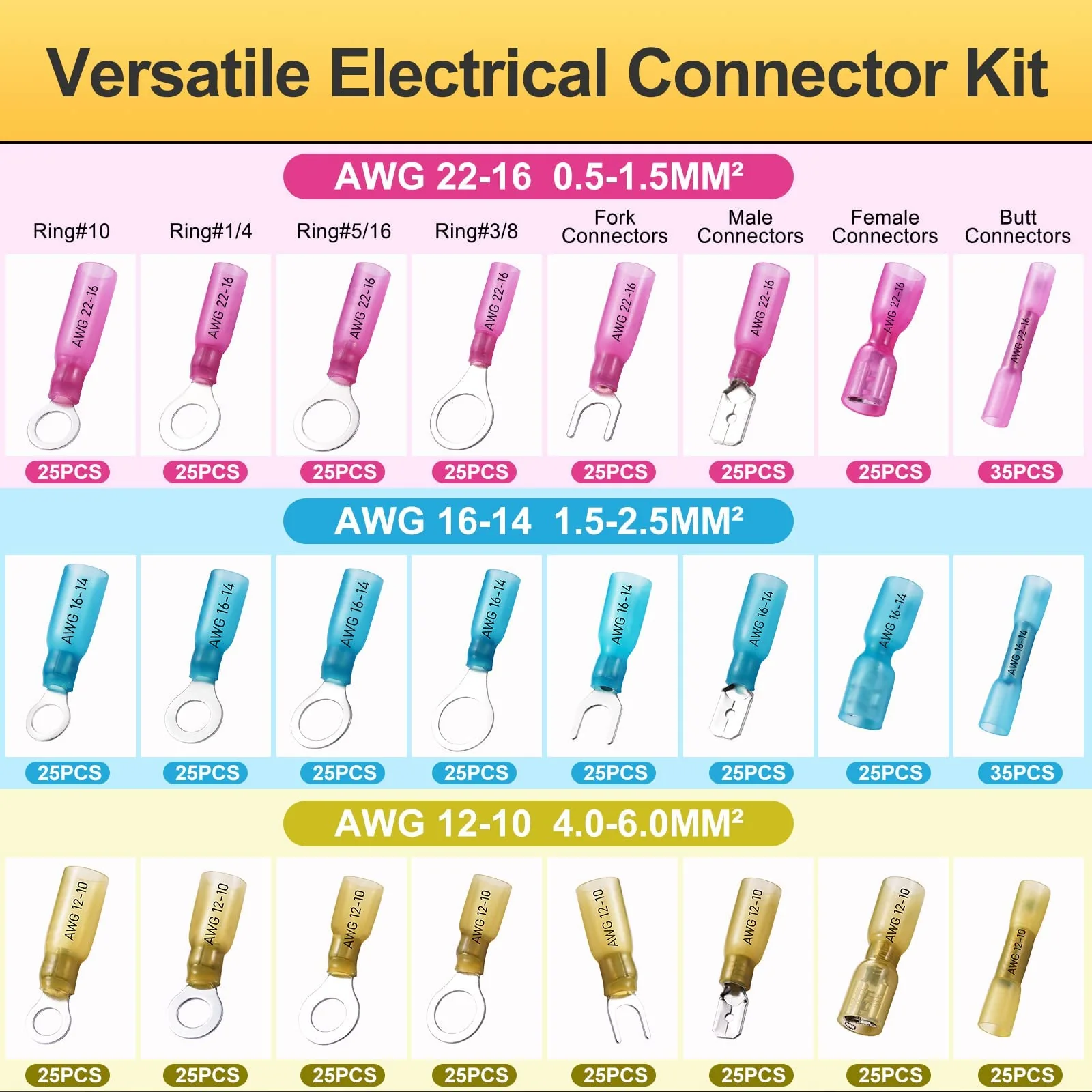 620PCS Heat Shrink Wire Connectors Electrical Connectors Kit Wire Connectors Kit, CEACHOI Marine Grade Waterproof Terminals Butt Connectors, Spade Fork Ring Butt Splices - Image 6