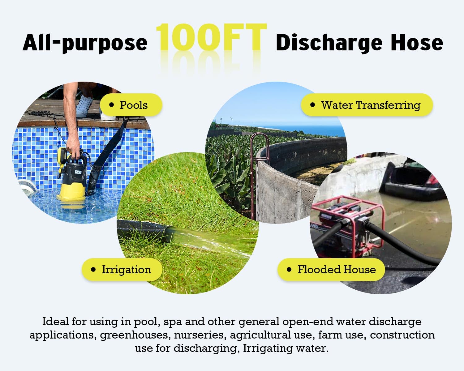 6699 Discharge Hose 1-1/2-Inch by 100-Foot Sump Pump With 2pcs SUS 304 Clamps for Pool Backwash, Draining/Removing Water - Lay Flat 1500 - Image 2