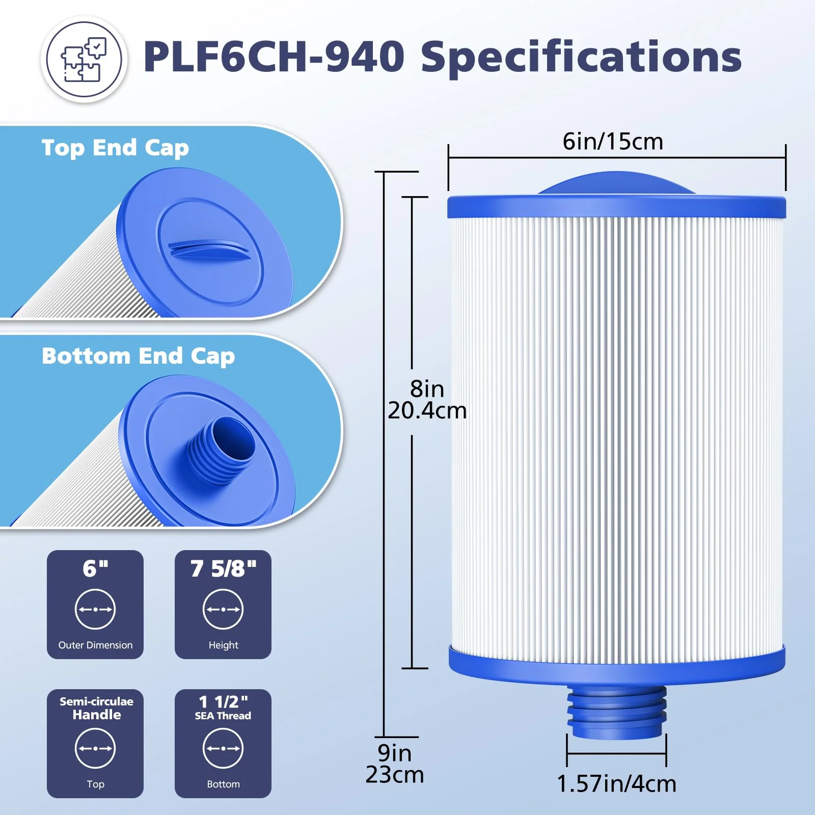 6CH-940 Spa Filter Cartridge Replacement for Unicel, Pleatco PWW50P3, Filbur FC-0359, Aber 03FIL1400, Waterway 817-0050 Front Access Skimmer, Viking Pool Hot Tub Filter Screw SAE Thread Filter 2 Pack - Image 5