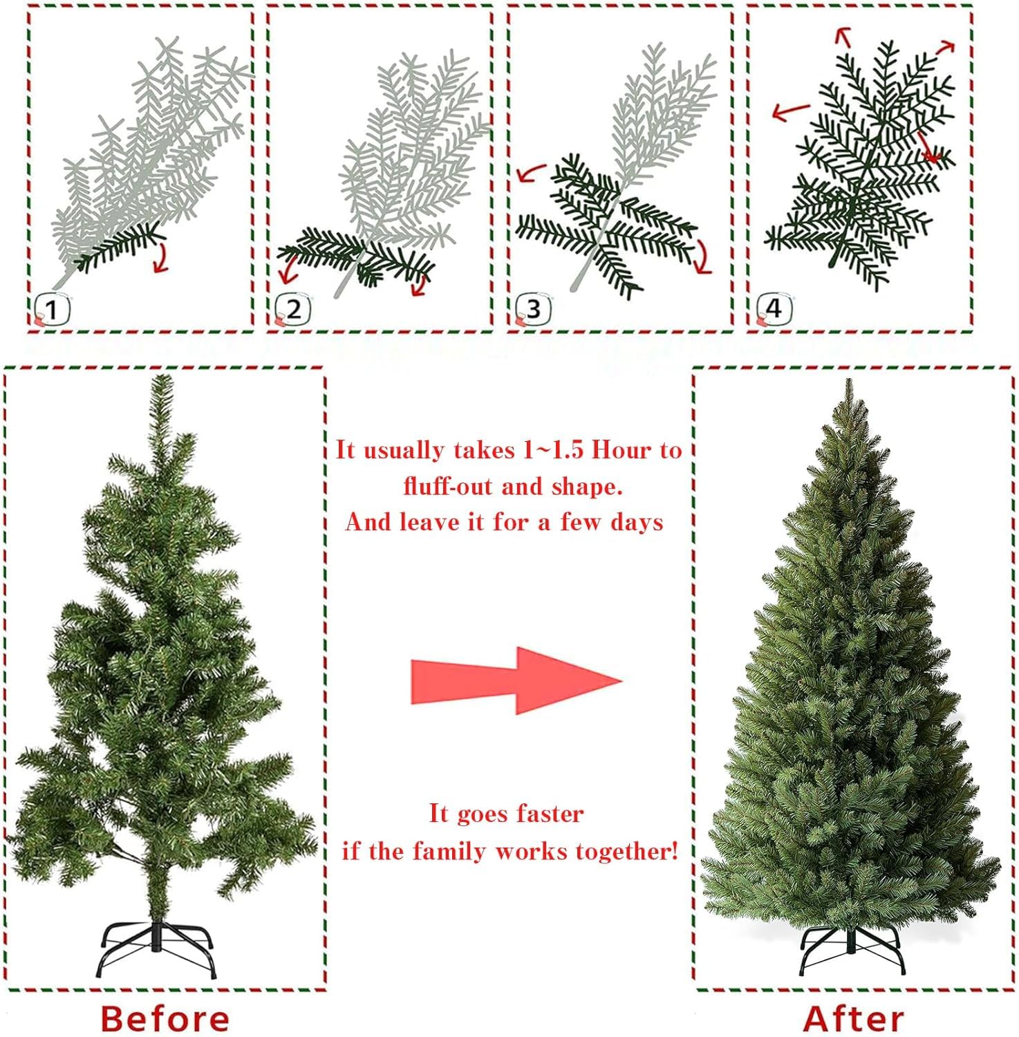 6ft Artificial Christmas Tree Premium Pine Xmas Tree with 1000 Branch Tip, 1 Minute Christmas Tree Unlit Realistic Holiday Party Decor for Home Office, Foldable Stand, Easy Assembly - Image 3