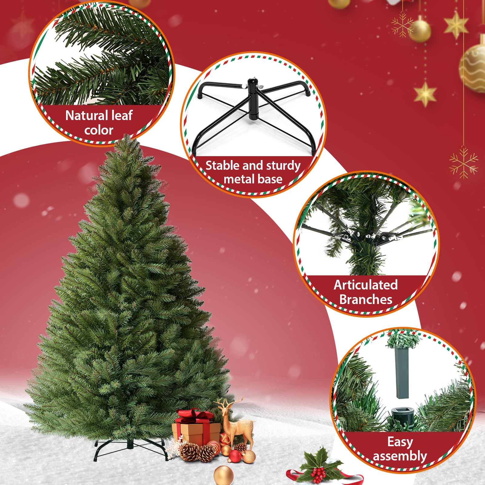 6ft Artificial Christmas Tree Premium Pine Xmas Tree with 1000 Branch Tip, 1 Minute Christmas Tree Unlit Realistic Holiday Party Decor for Home Office, Foldable Stand, Easy Assembly - Image 4