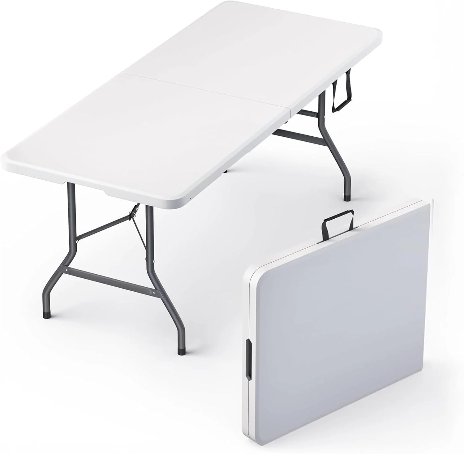 6ft Portable Folding Table Heavy Duty – White Plastic Picnic Party Table with Handle for Camping, Backyard BBQ, Vendor Events, Christmas Use