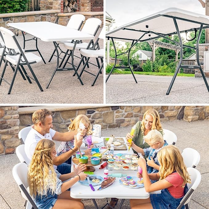6ft Portable Folding Table Heavy Duty – White Plastic Picnic Party Table with Handle for Camping, Backyard BBQ, Vendor Events, Christmas Use - Image 2