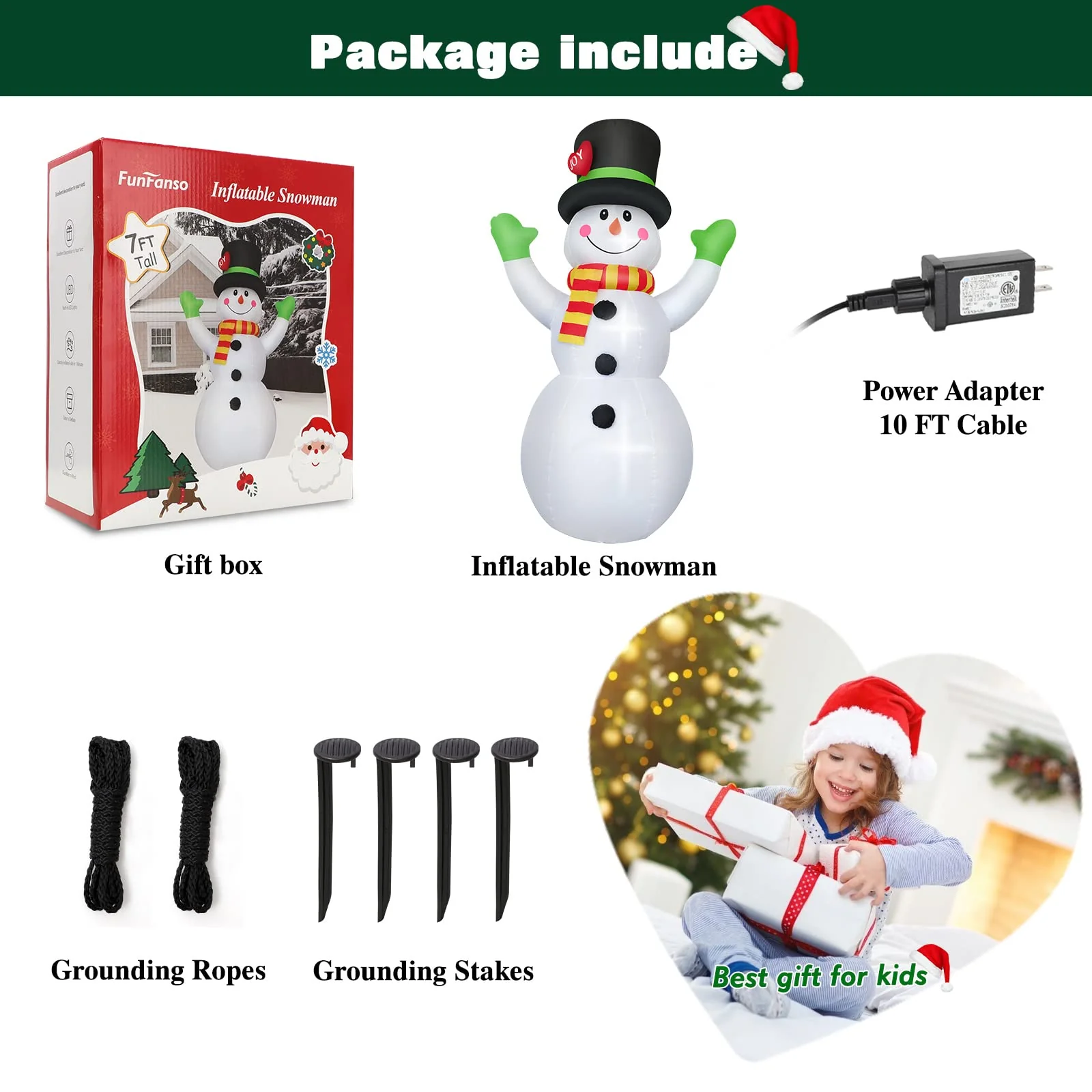 7 FT Christmas Inflatables Giant Snowman Outdoor Decorations, Blow up Snow Man Yard Decor Built-in Bright LED Light Wear Magic Hat, Weatherproof Holiday for Garden Patio Lawn Party Xmas Gifts - Image 2