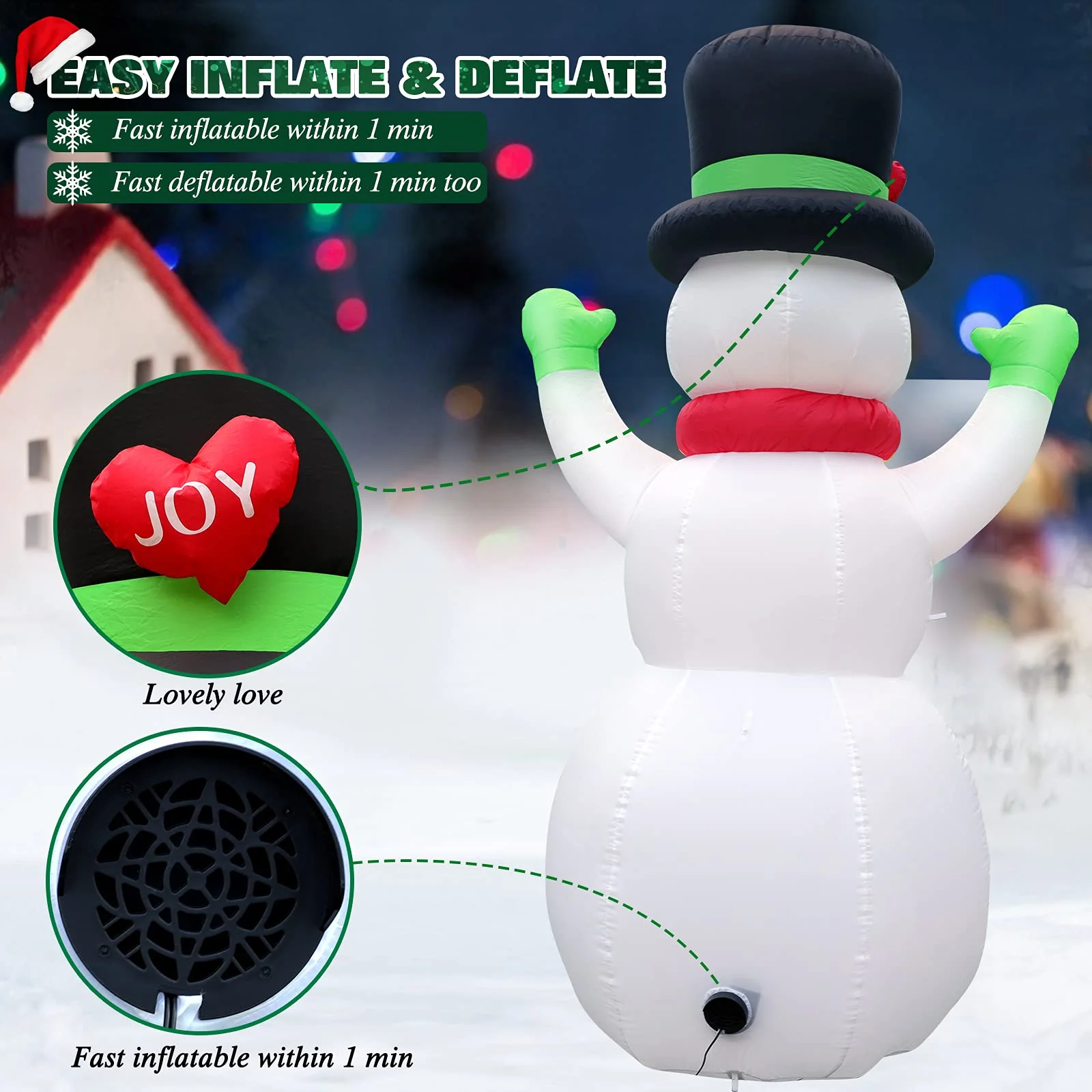 7 FT Christmas Inflatables Giant Snowman Outdoor Decorations, Blow up Snow Man Yard Decor Built-in Bright LED Light Wear Magic Hat, Weatherproof Holiday for Garden Patio Lawn Party Xmas Gifts - Image 3