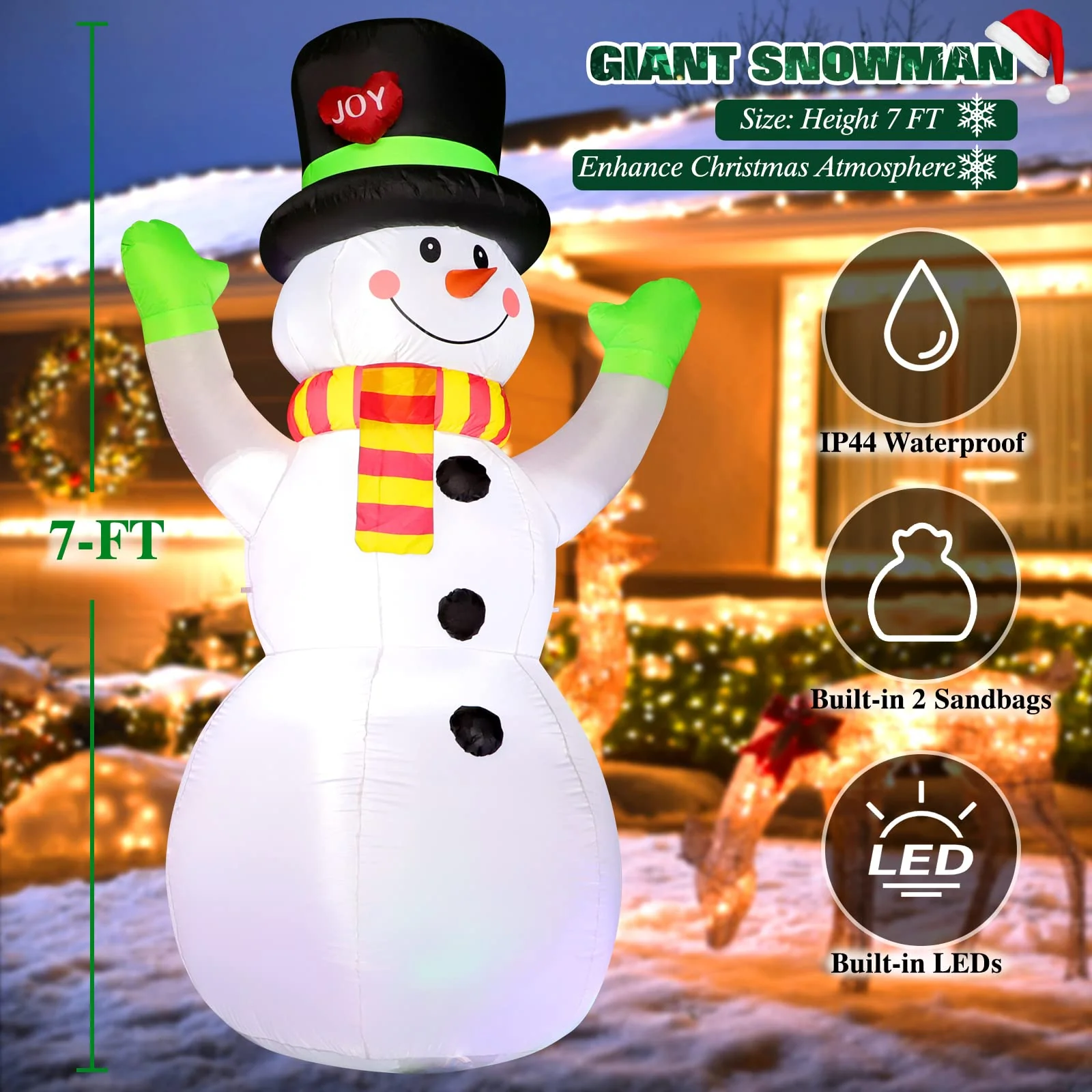 7 FT Christmas Inflatables Giant Snowman Outdoor Decorations, Blow up Snow Man Yard Decor Built-in Bright LED Light Wear Magic Hat, Weatherproof Holiday for Garden Patio Lawn Party Xmas Gifts - Image 5