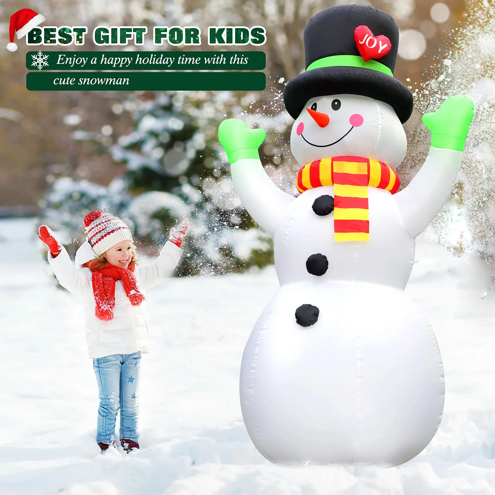 7 FT Christmas Inflatables Giant Snowman Outdoor Decorations, Blow up Snow Man Yard Decor Built-in Bright LED Light Wear Magic Hat, Weatherproof Holiday for Garden Patio Lawn Party Xmas Gifts - Image 6