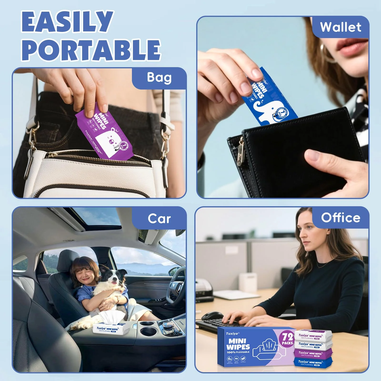 72 PackTravel Flushable Wipes with Aloe & Vitamin E,Impossibly Compact 7 Wipe Per Pack Mini Travel Adult Wet Wipe,Hypoallergenic & Fragrance-Free Skin-Friendly Flushable Wet Wipe (504 Total Wipes) - Image 3