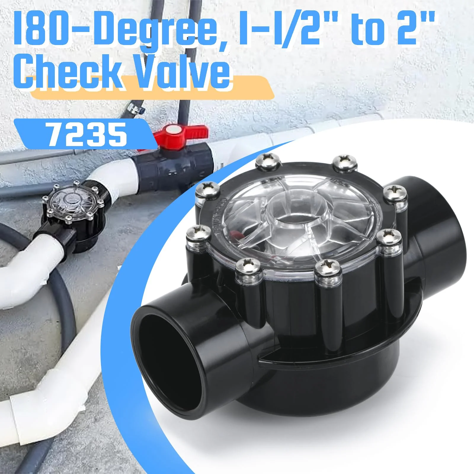 7235 Check Valve Replacement for Jandy 1-1/2-Inch to 2-Inch 180-Degree Check Valve Straight Through Flow Compatible with Pool and Spa (7235) - Image 2