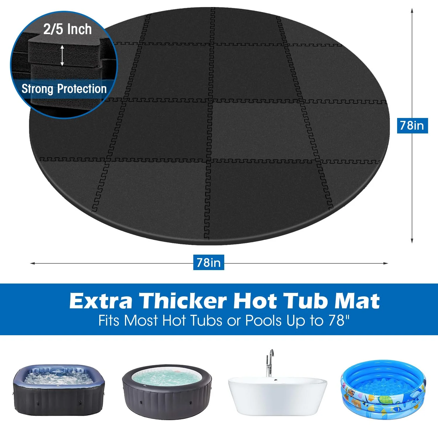 78 Inch Round Hot Tub Mat - Extra-Thick Interlocking Hot Tub Protective Pad Spa Pool Foam Insulation Mat Ground Base Flooring Protector for Portable Inflatable Hot Tub Accessories Outdoor Indoor - Image 3