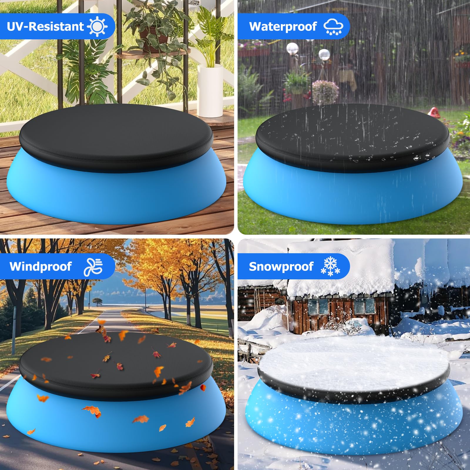 8 ft Round Pool Cover, Compatible with Intex/Bestway Outdoor Round Inflatable Above Ground Swimming Pool, Elastic Bands for Easy Installation, No Drain Holes, Prevent Leaves, Debris and Dust - Image 2