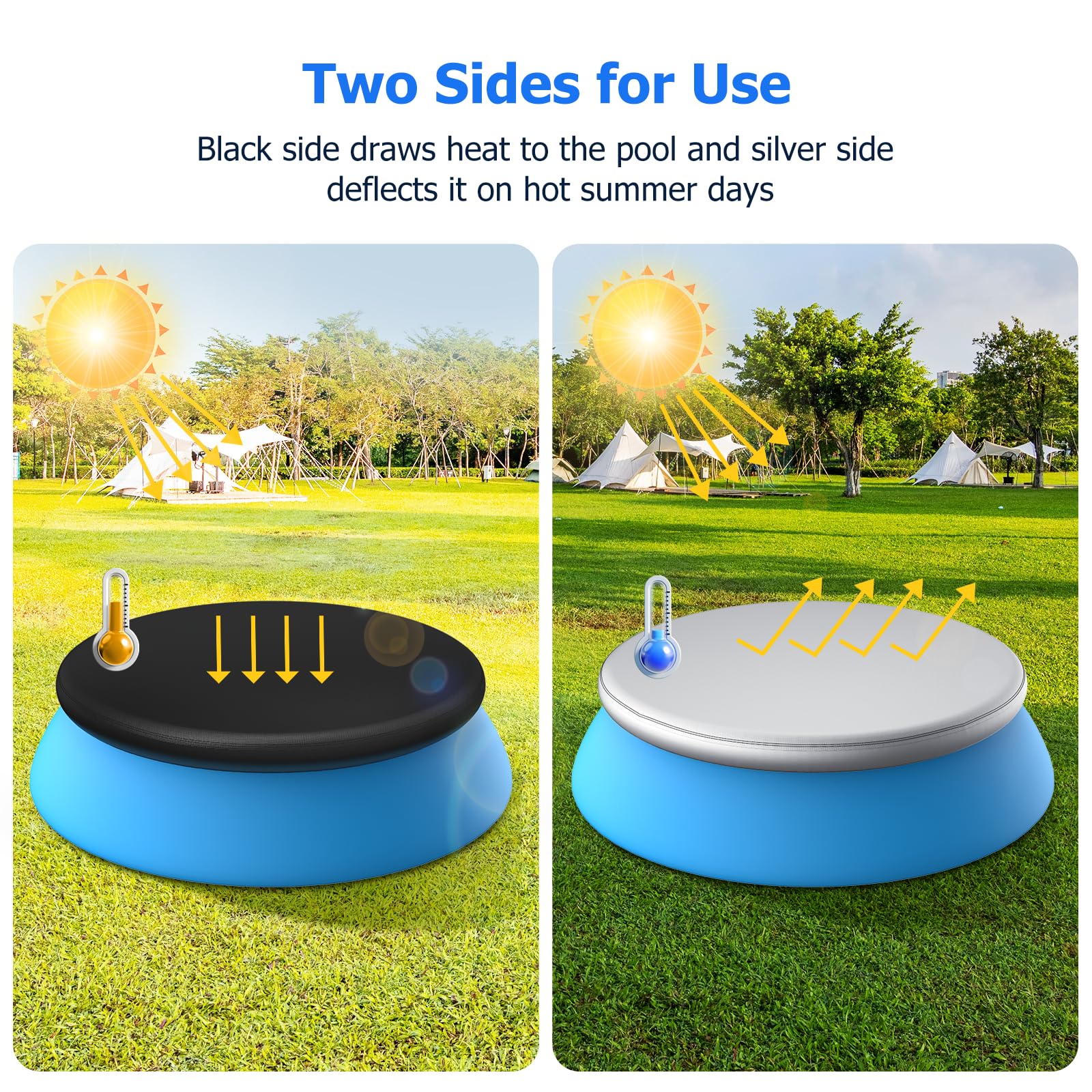 8 ft Round Pool Cover, Compatible with Intex/Bestway Outdoor Round Inflatable Above Ground Swimming Pool, Elastic Bands for Easy Installation, No Drain Holes, Prevent Leaves, Debris and Dust - Image 3