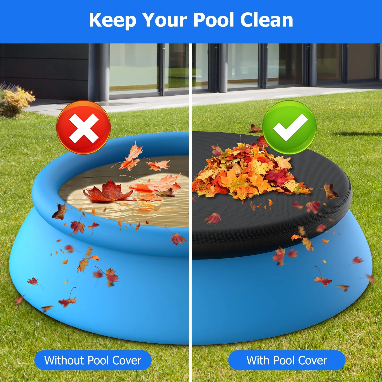 8 ft Round Pool Cover, Compatible with Intex/Bestway Outdoor Round Inflatable Above Ground Swimming Pool, Elastic Bands for Easy Installation, No Drain Holes, Prevent Leaves, Debris and Dust - Image 4