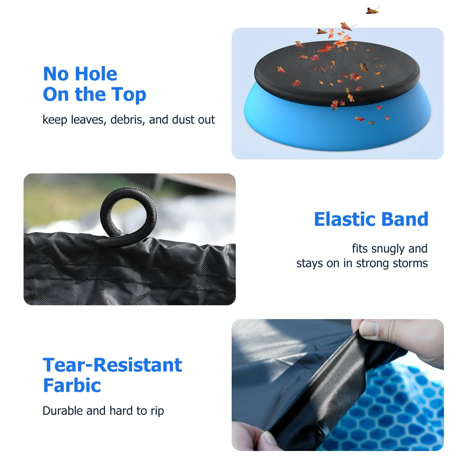 8 ft Round Pool Cover, Compatible with Intex/Bestway Outdoor Round Inflatable Above Ground Swimming Pool, Elastic Bands for Easy Installation, No Drain Holes, Prevent Leaves, Debris and Dust - Image 5